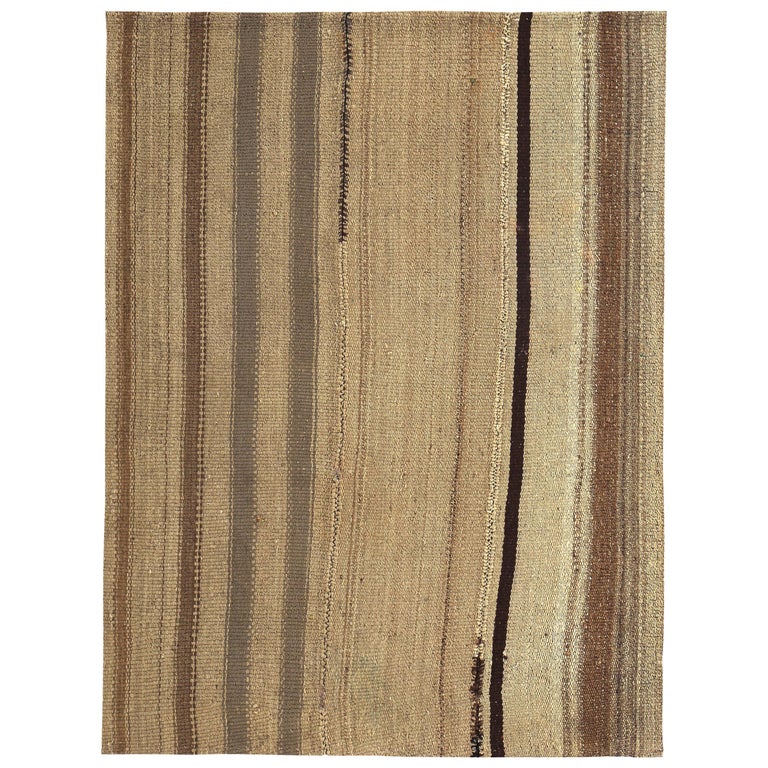Modern Turkish Kilim Rug with Brown, Gray and Beige Stripes For Sale at ...