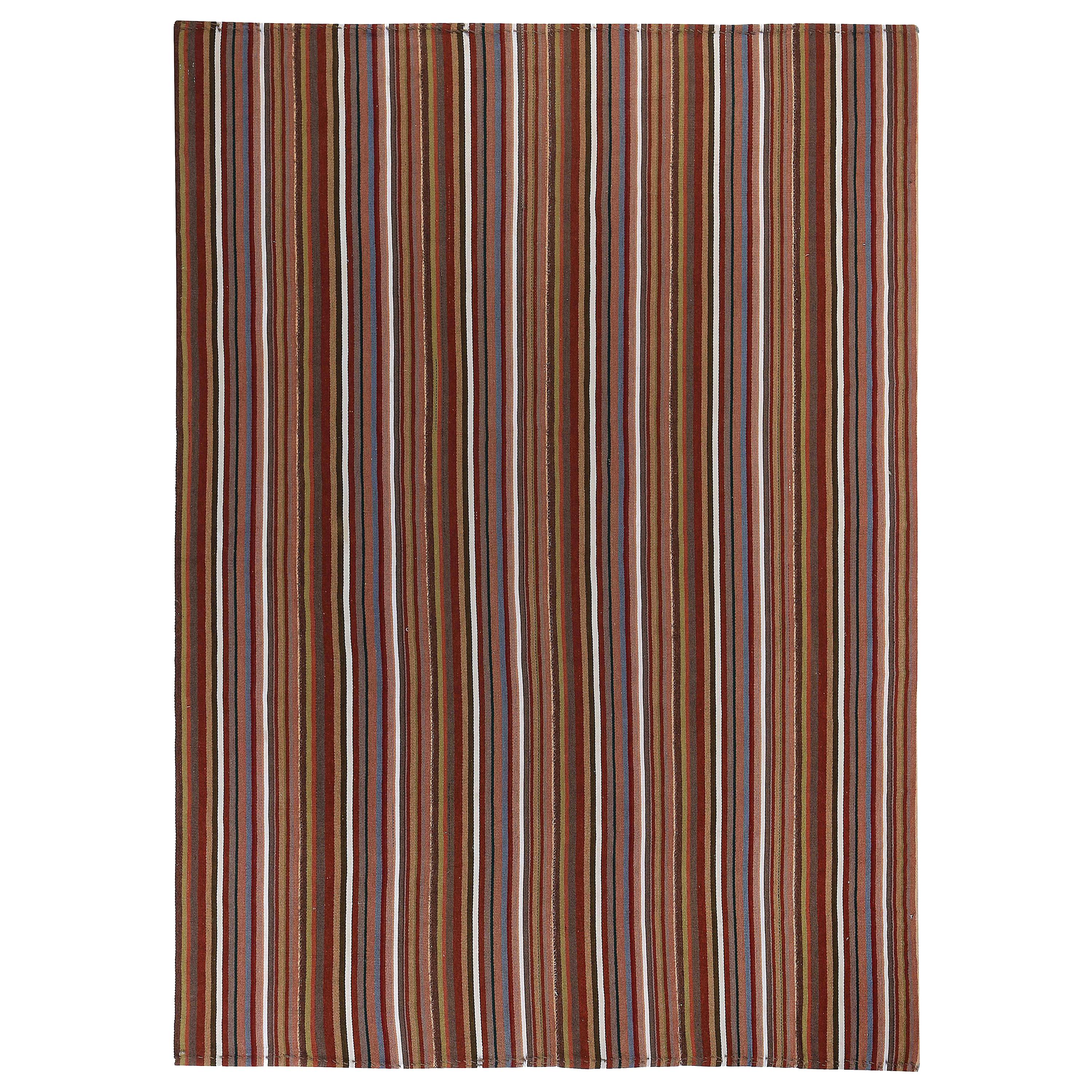 Modern Turkish Kilim Rug with Brown, Gray and White Stripes For Sale