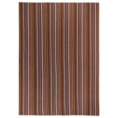 Modern Turkish Kilim Rug with Brown, Gray and White Stripes