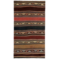Modern Turkish Kilim Rug with Brown, Orange and Beige Tribal Stripes