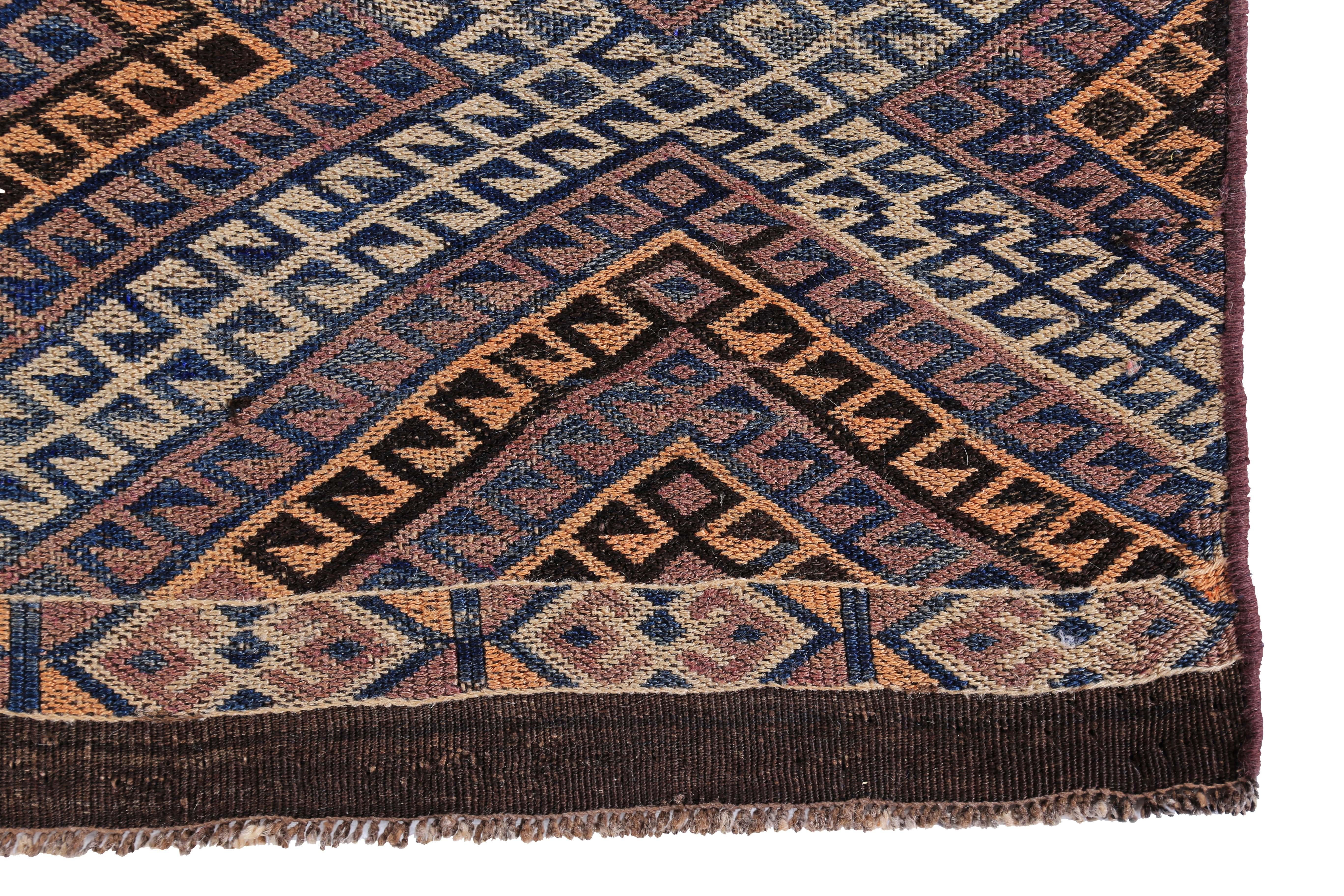 Turc Tapis de Turquie moderne Kilim à motif de diamants brun, orange et beige en vente