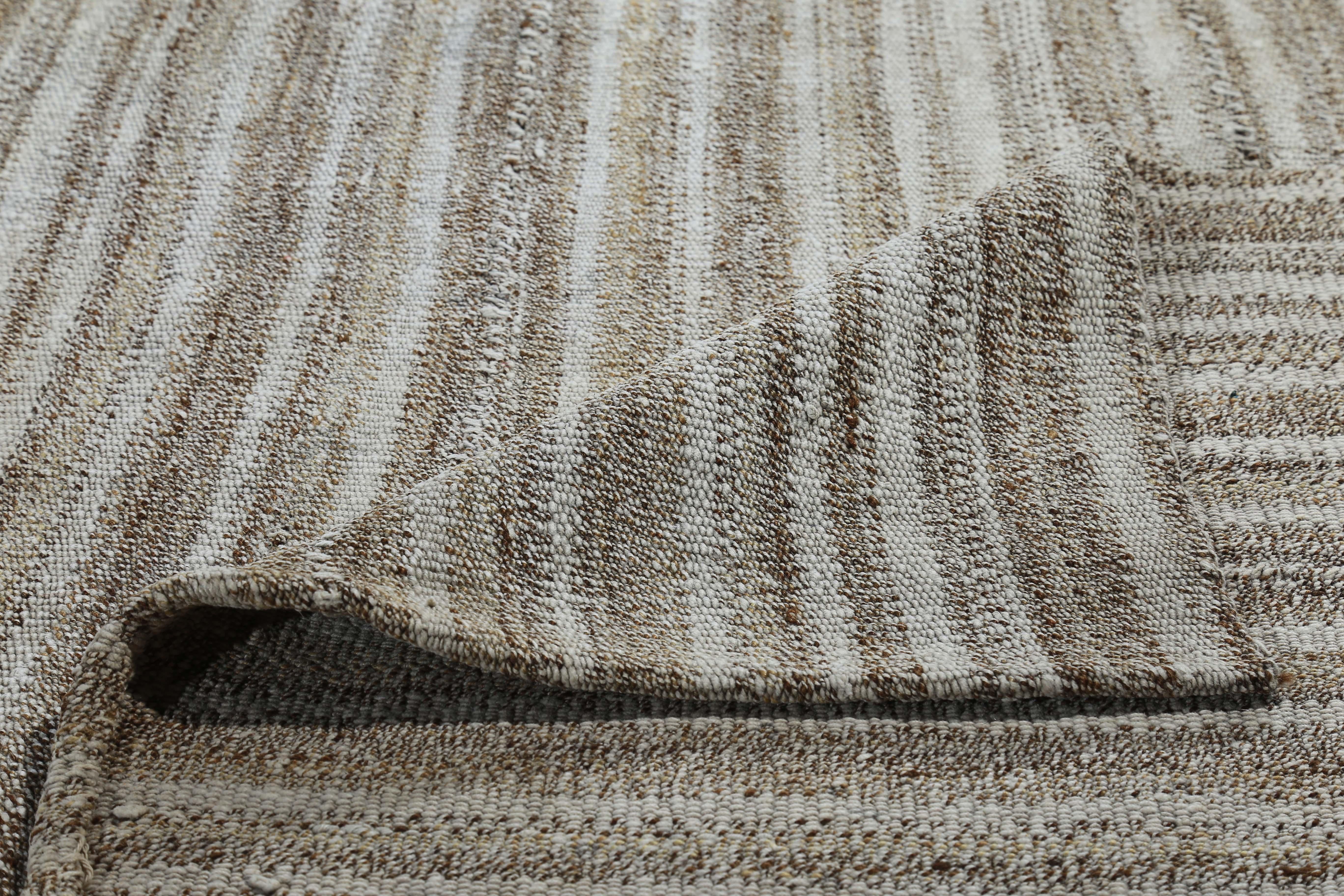 Modern Turkish Kilim Rug with Brown Pencil Stripes on Gray Field In New Condition For Sale In Dallas, TX