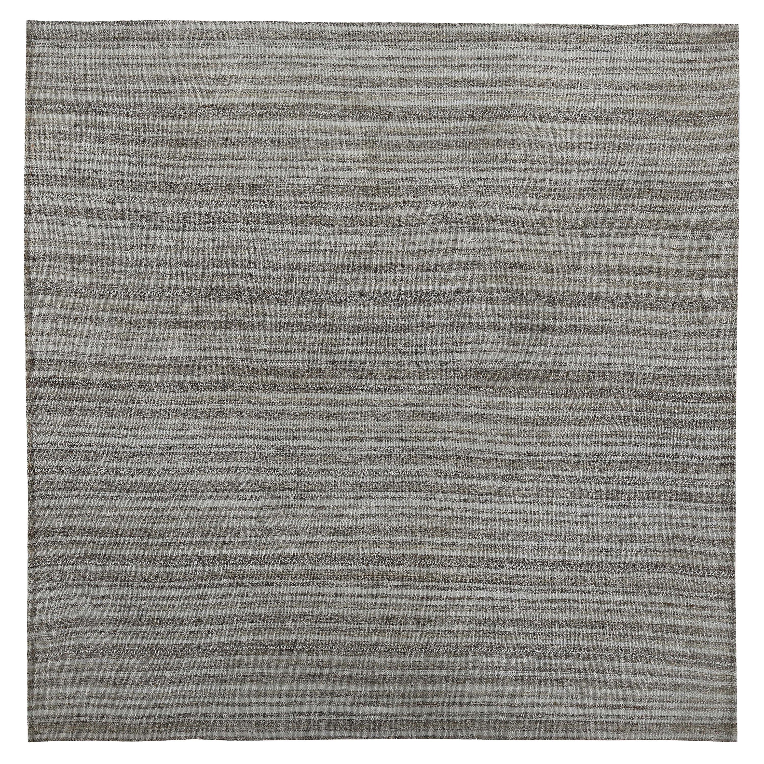 Modern Turkish Kilim Rug with Brown Pencil Stripes on Gray Field For Sale