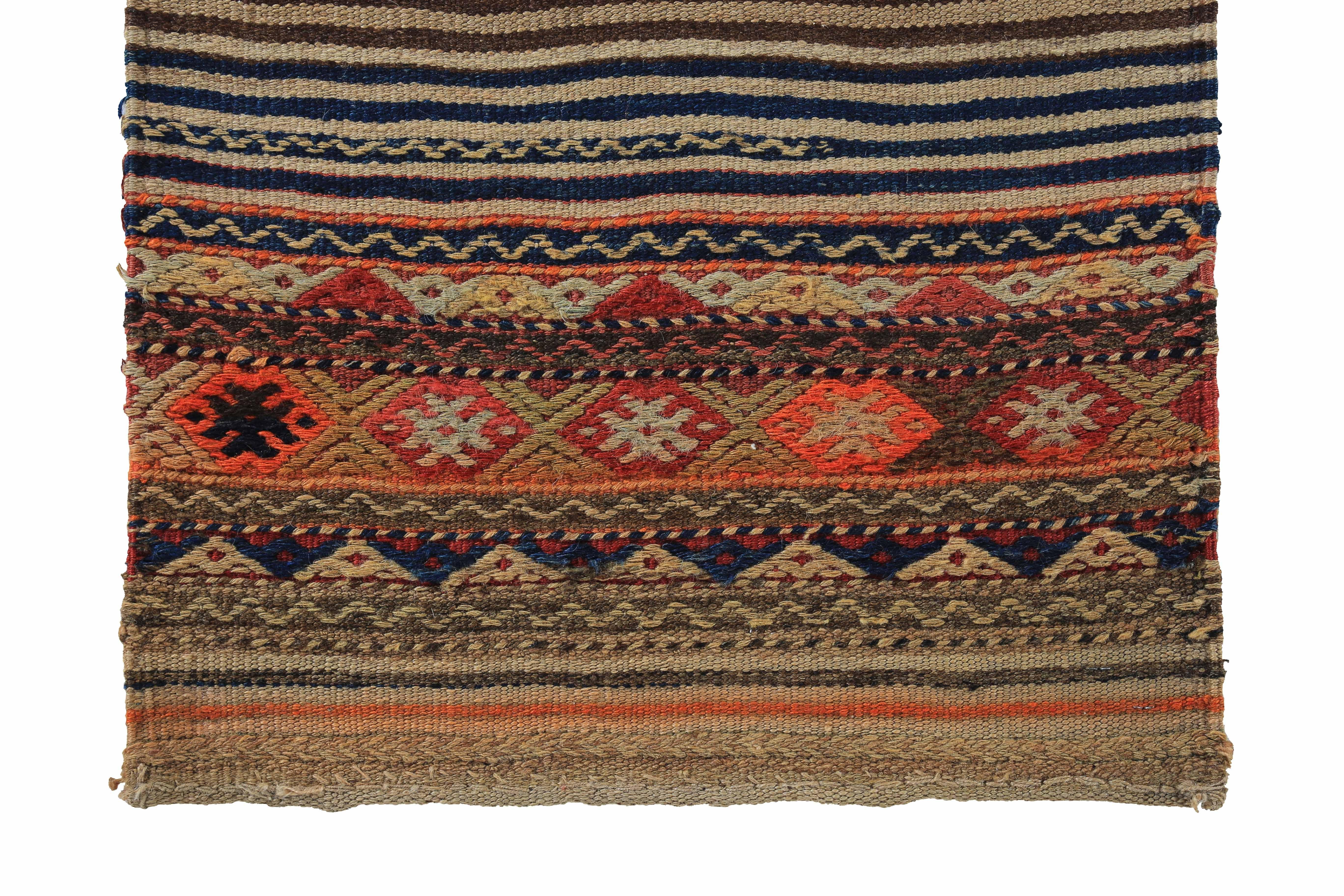 Hand-Woven Modern Turkish Kilim Rug with Mixed Orange and Brown Tribal Details For Sale