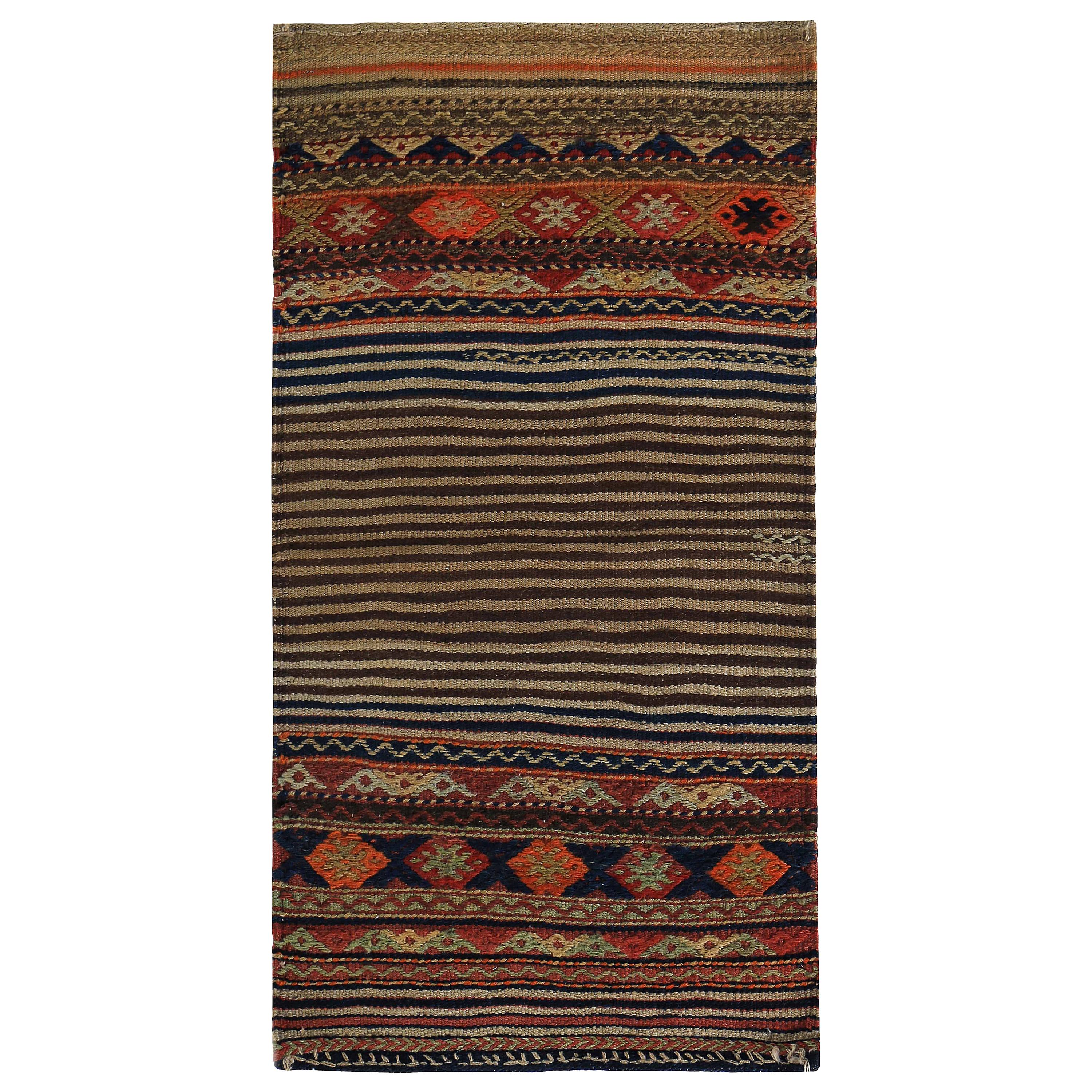 Tapis de Turquie moderne Kilim avec détails tribaux orange et brun mélangés