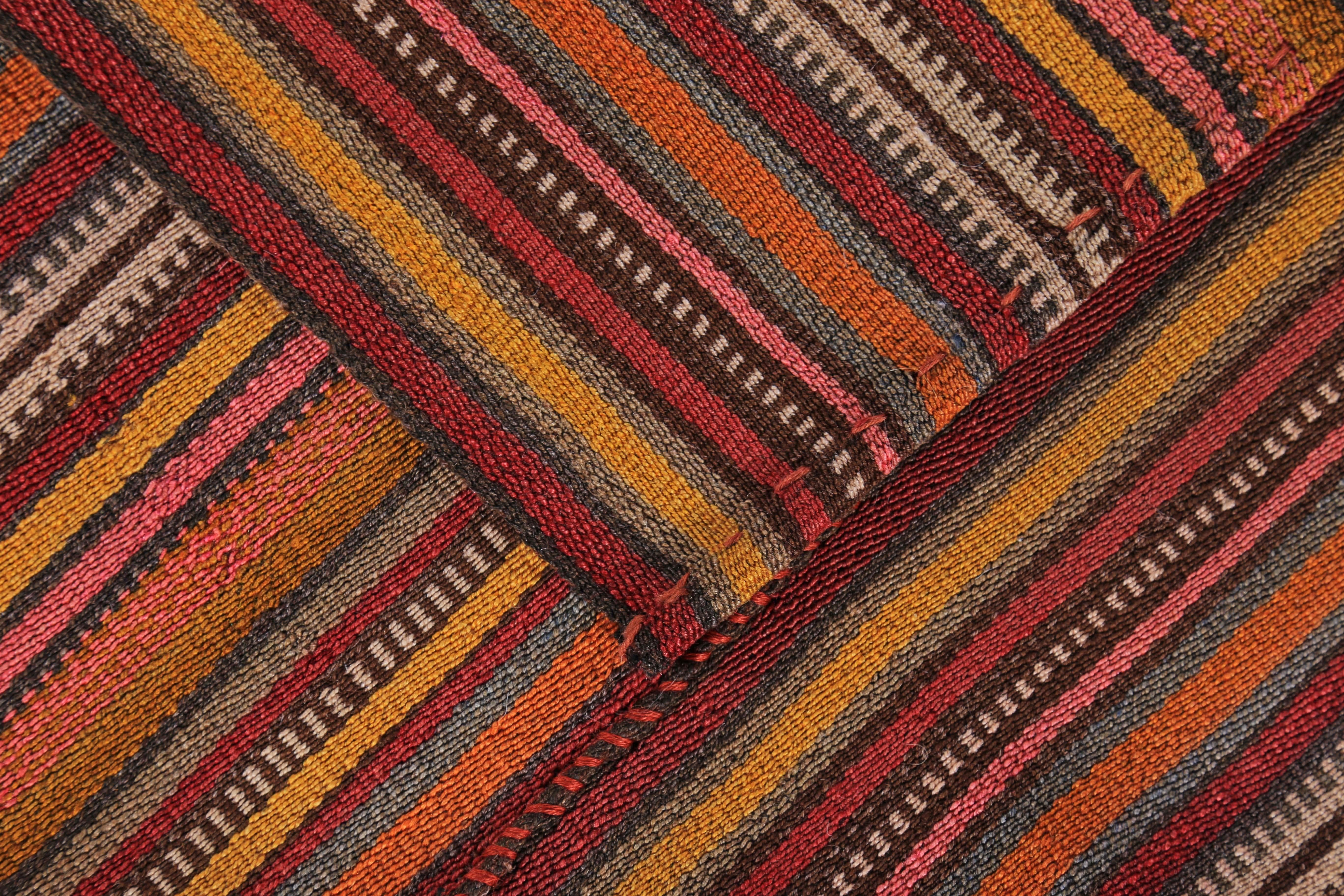 Contemporary Modern Turkish Kilim Rug with Orange, Red and Beige Pencil Stripes For Sale