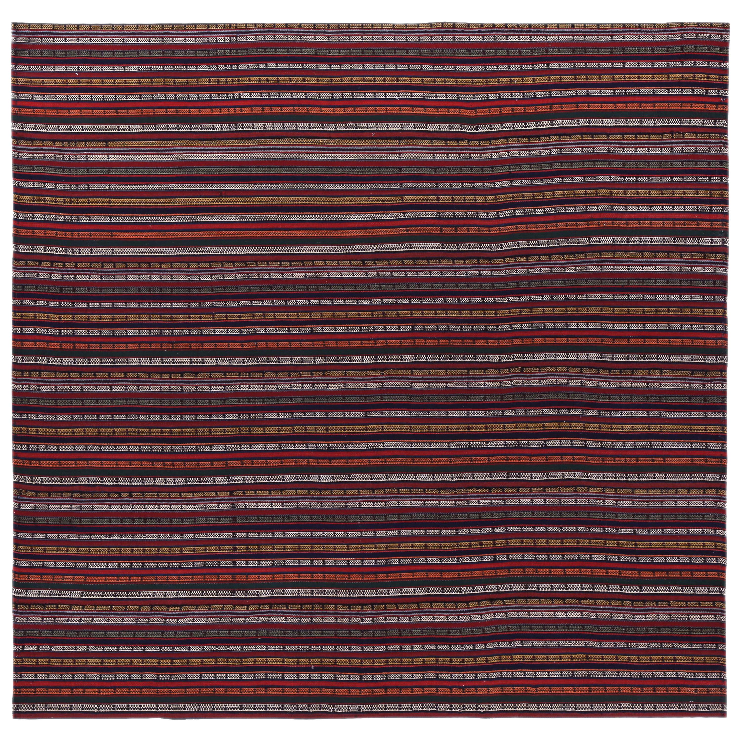 Modern Turkish Kilim Rug with Orange, White and Red Stripes