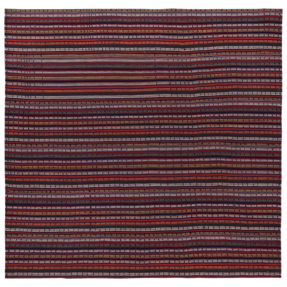 Modern Turkish Kilim Rug with Red, White and Orange Pencil Stripes For ...