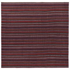 Modern Turkish Kilim Rug with Orange, White and Red Stripes