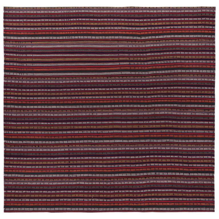 Modern Turkish Kilim Rug with Orange, White and Red Stripes For Sale