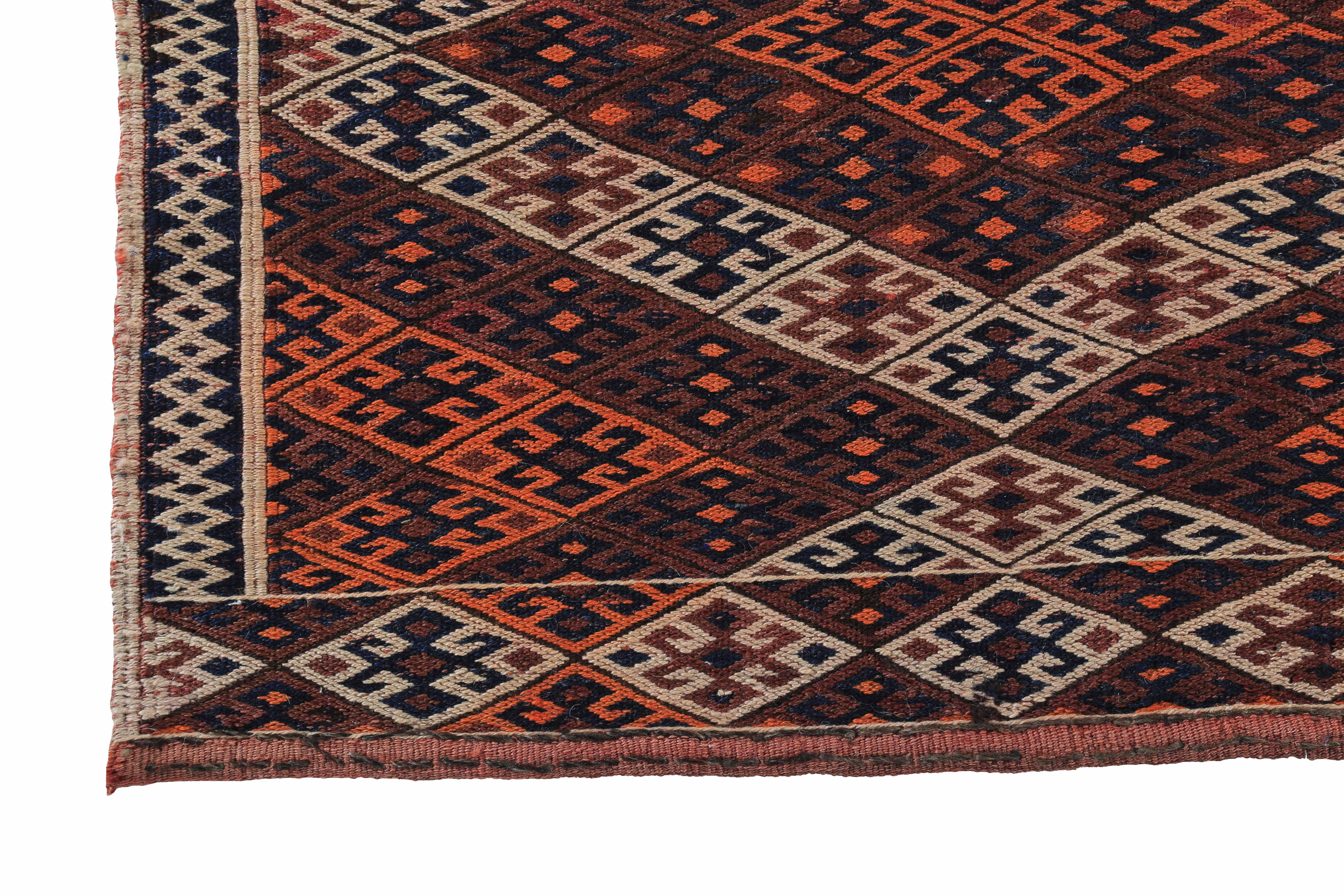 Modern Turkish Kilim Rug with Orange and White Tribal Diamonds In New Condition For Sale In Dallas, TX