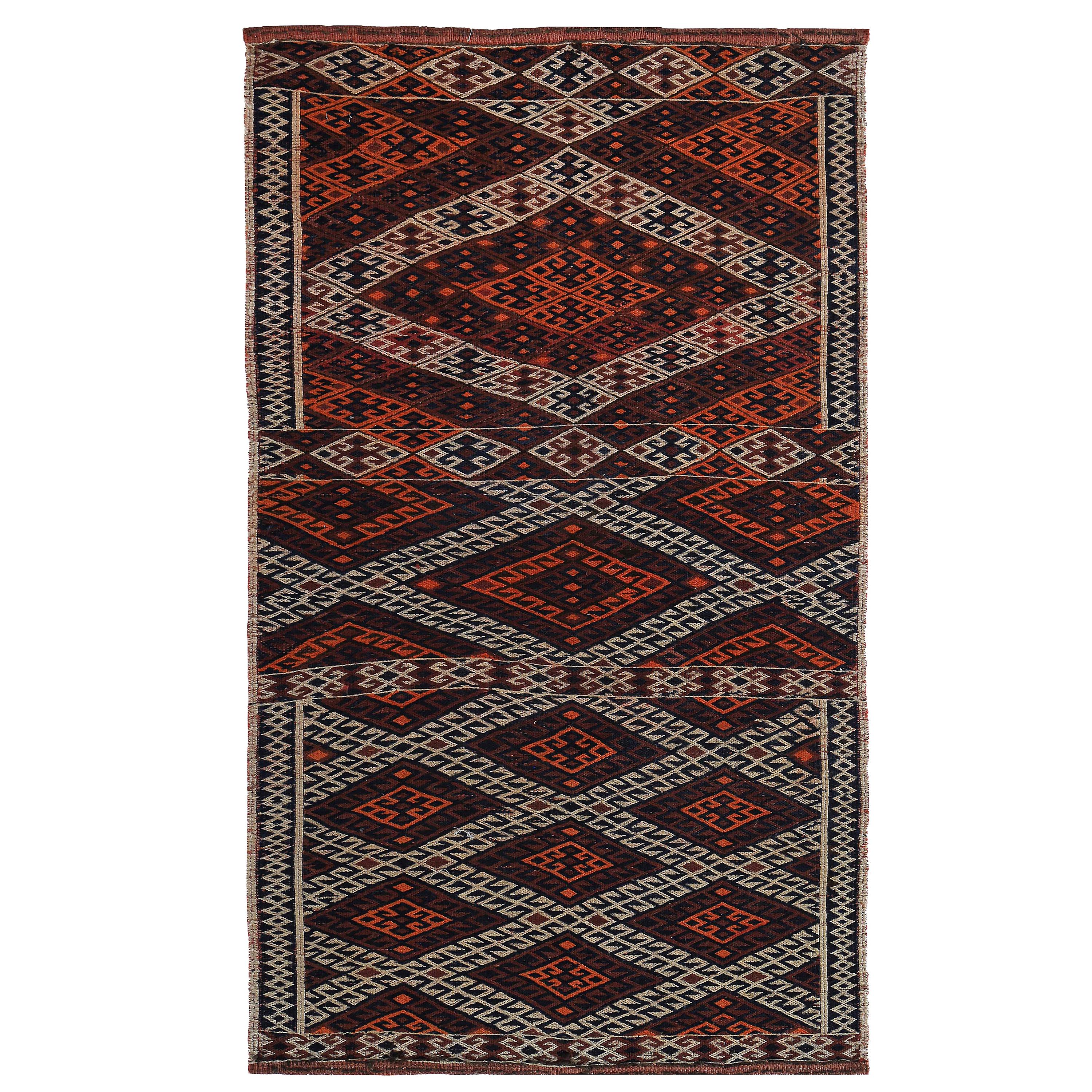 Modern Turkish Kilim Rug with Orange and White Tribal Diamonds