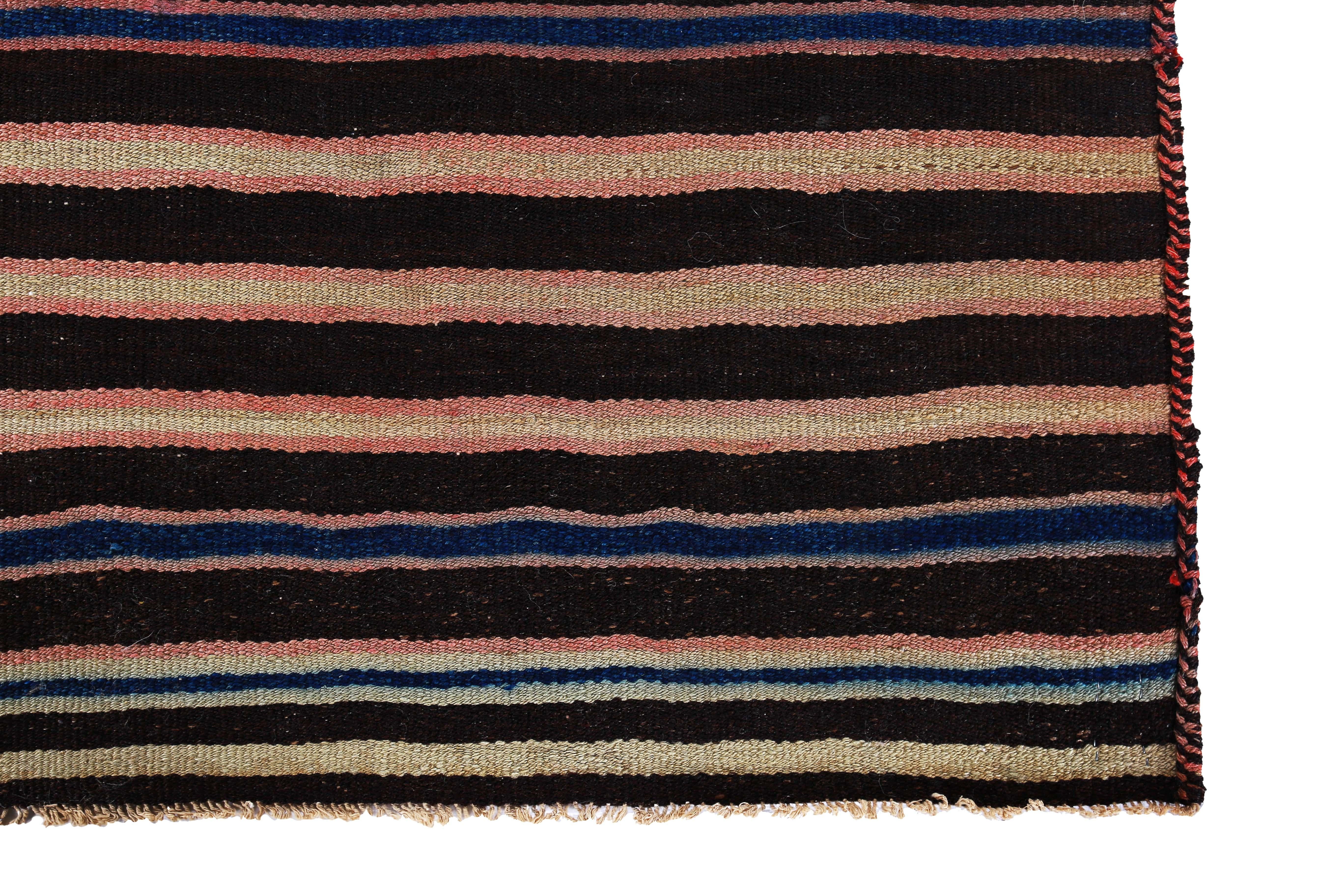 Modern Turkish Kilim Rug with Red, Beige and Blue Pencil Stripes In New Condition For Sale In Dallas, TX