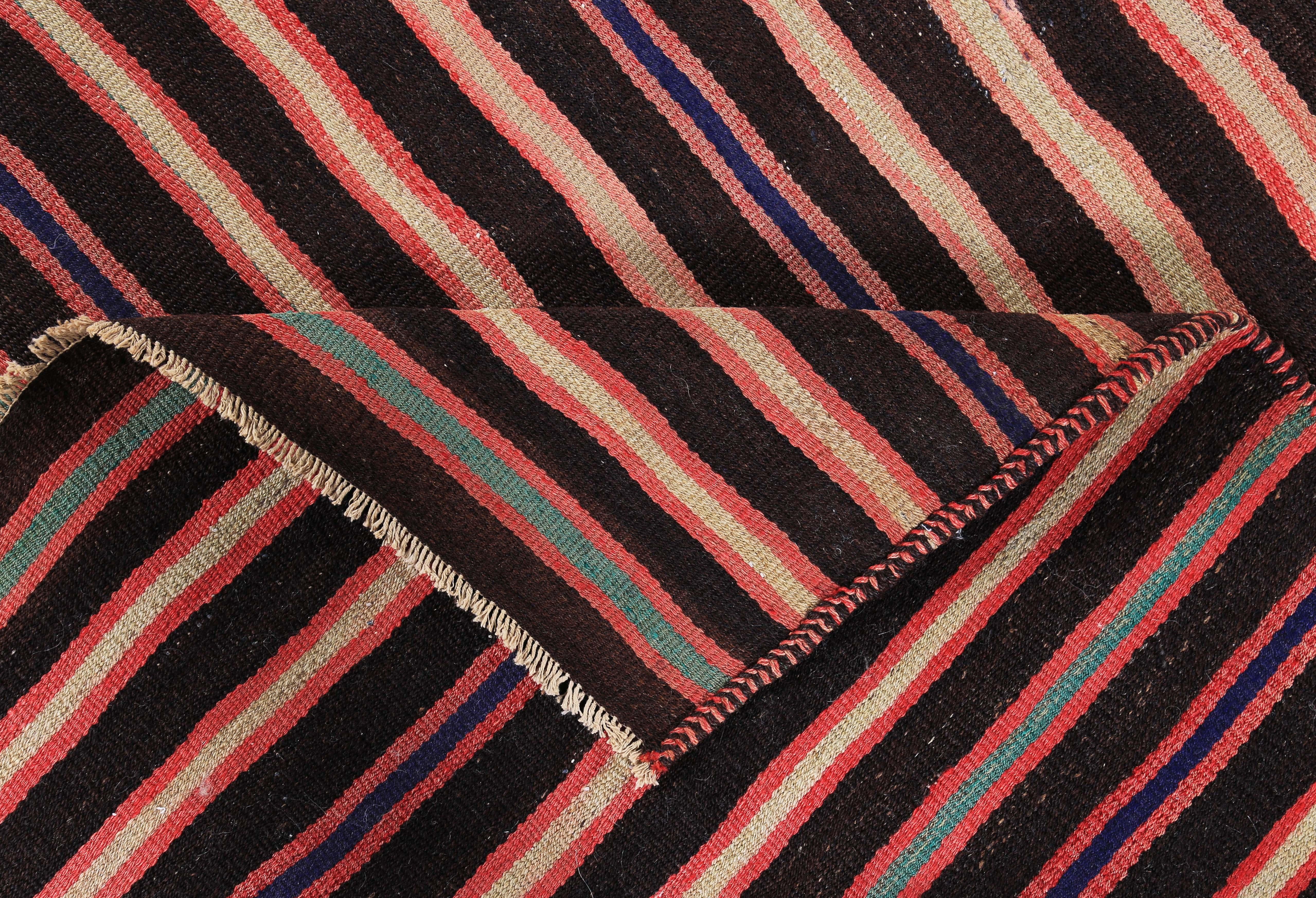Modern Turkish Kilim Rug with Red, Beige and Blue Pencil Stripes For Sale 1