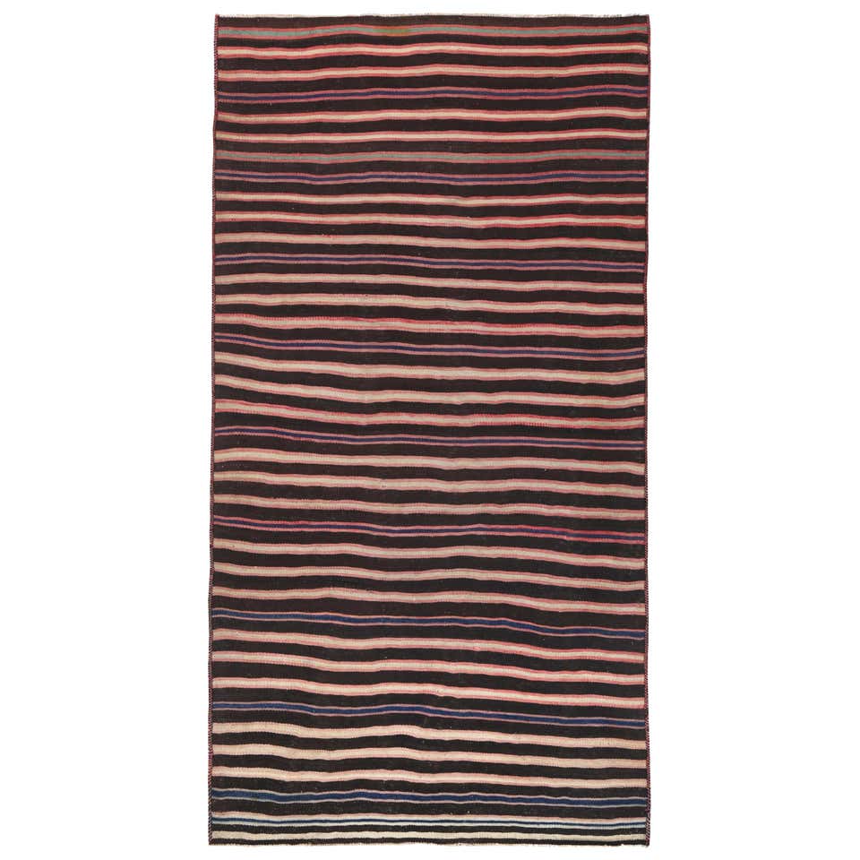 Modern Turkish Kilim Rug with Red, White and Orange Pencil Stripes For ...