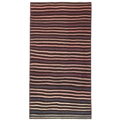 Modern Turkish Kilim Rug with Red, Beige and Blue Pencil Stripes