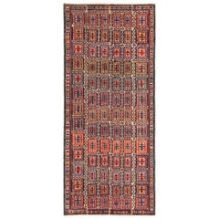 Modern Turkish Kilim Rug with Red, Blue and Orange Tribal Blocks on Beige Field