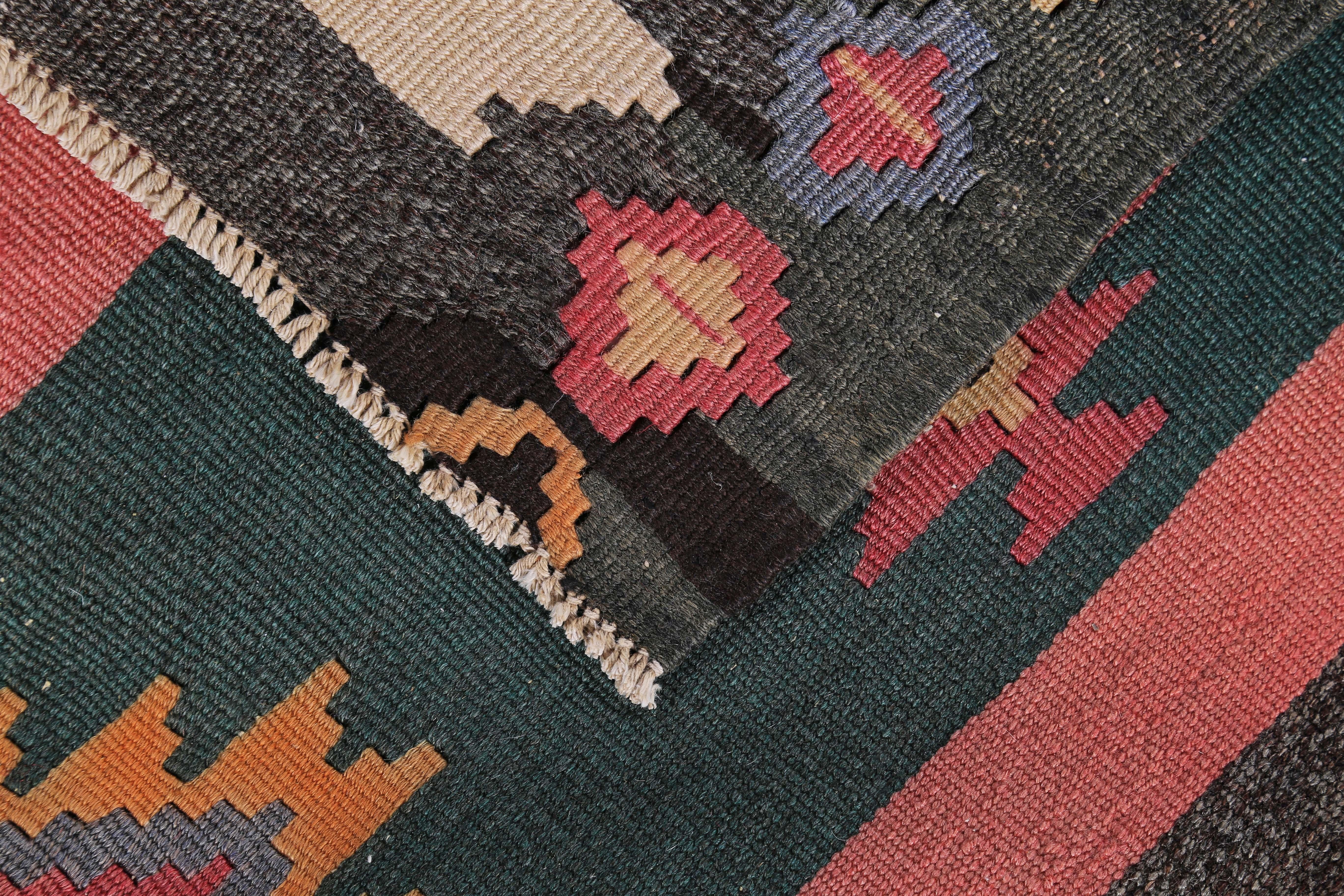 Modern Turkish Kilim Rug with Red, Blue, Brown and Orange with Tribal Diamonds In New Condition For Sale In Dallas, TX