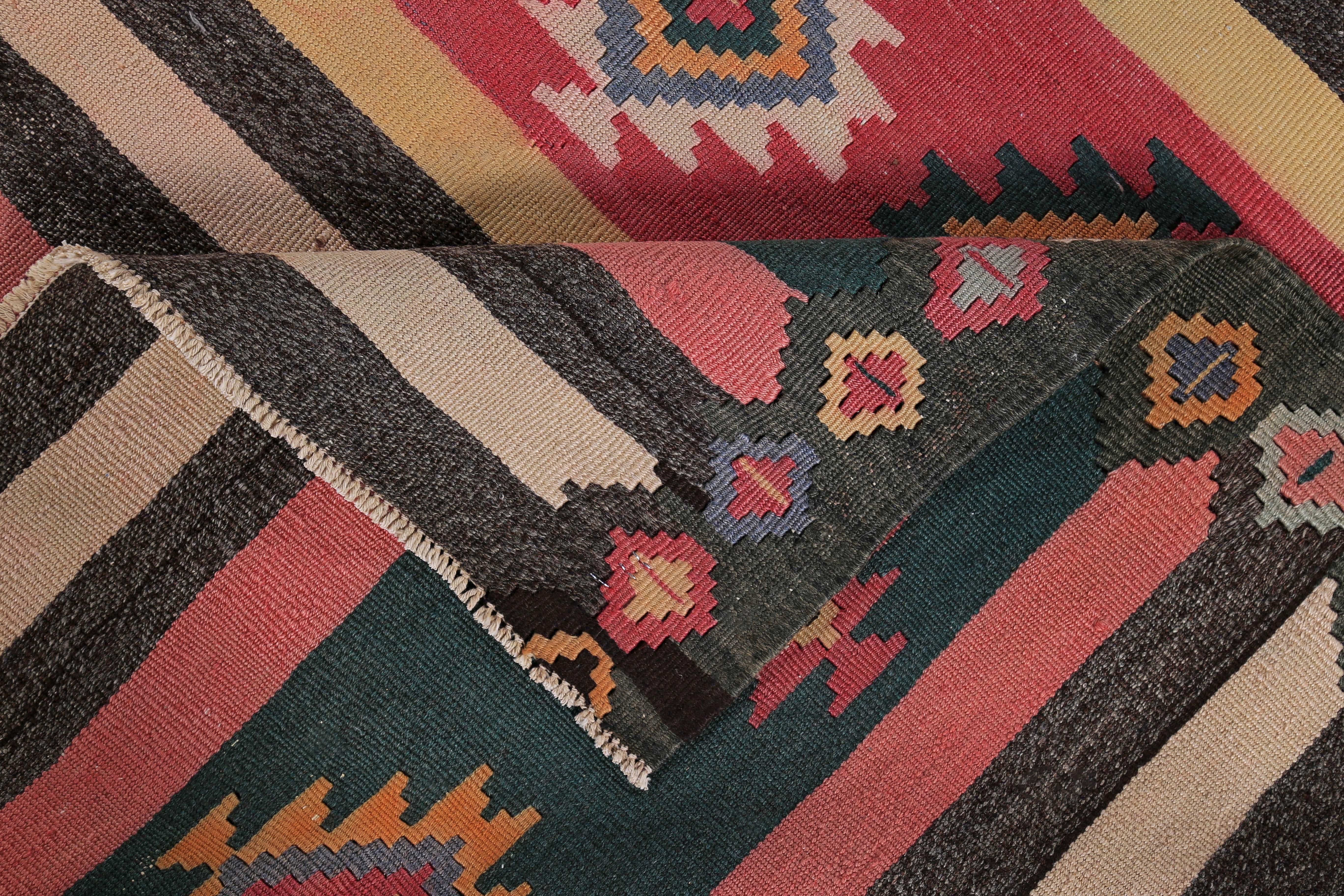 Contemporary Modern Turkish Kilim Rug with Red, Blue, Brown and Orange with Tribal Diamonds For Sale