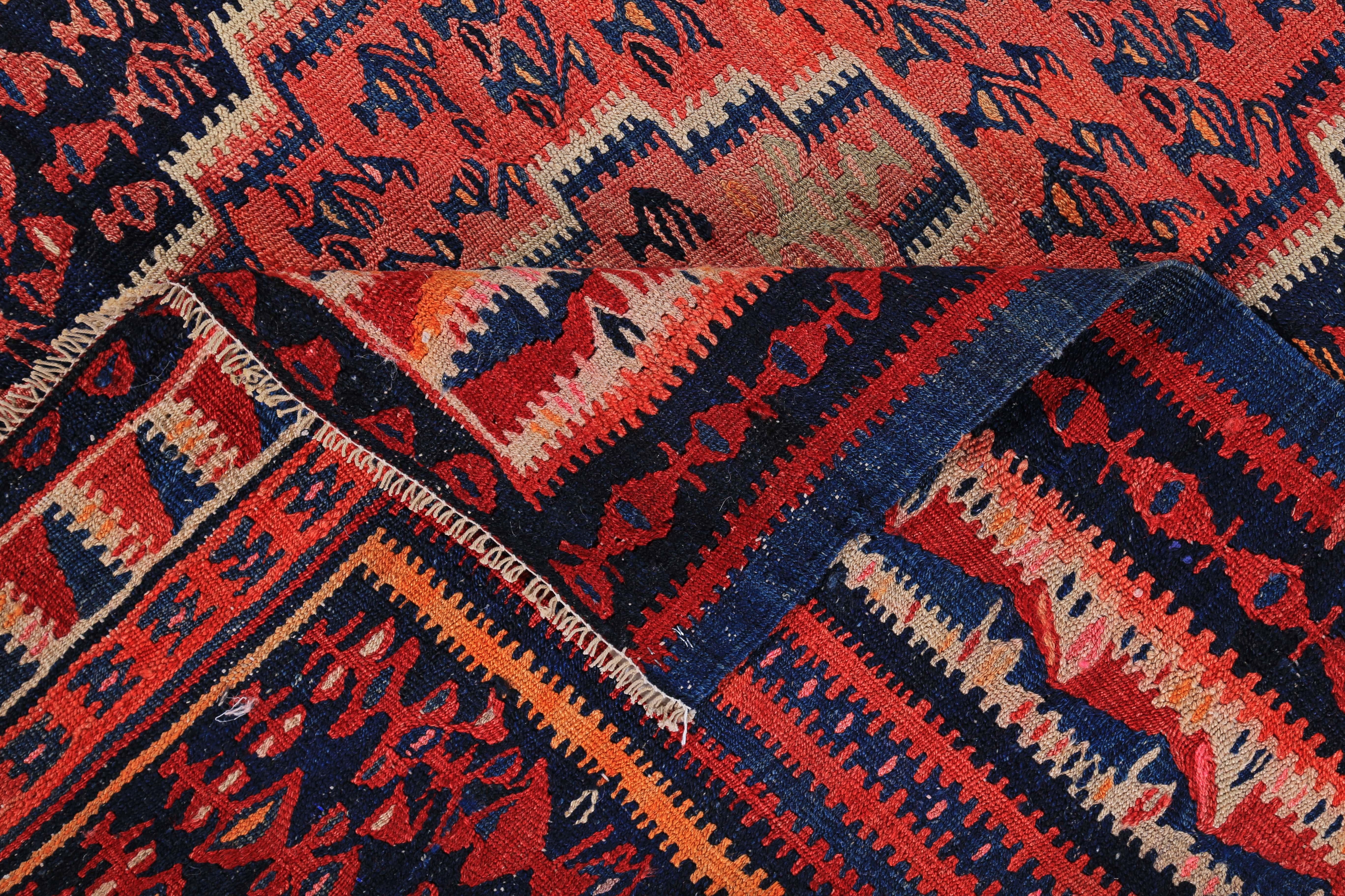 Contemporary Modern Turkish Kilim Rug with Red, Blue and Orange Tribal Stripes For Sale