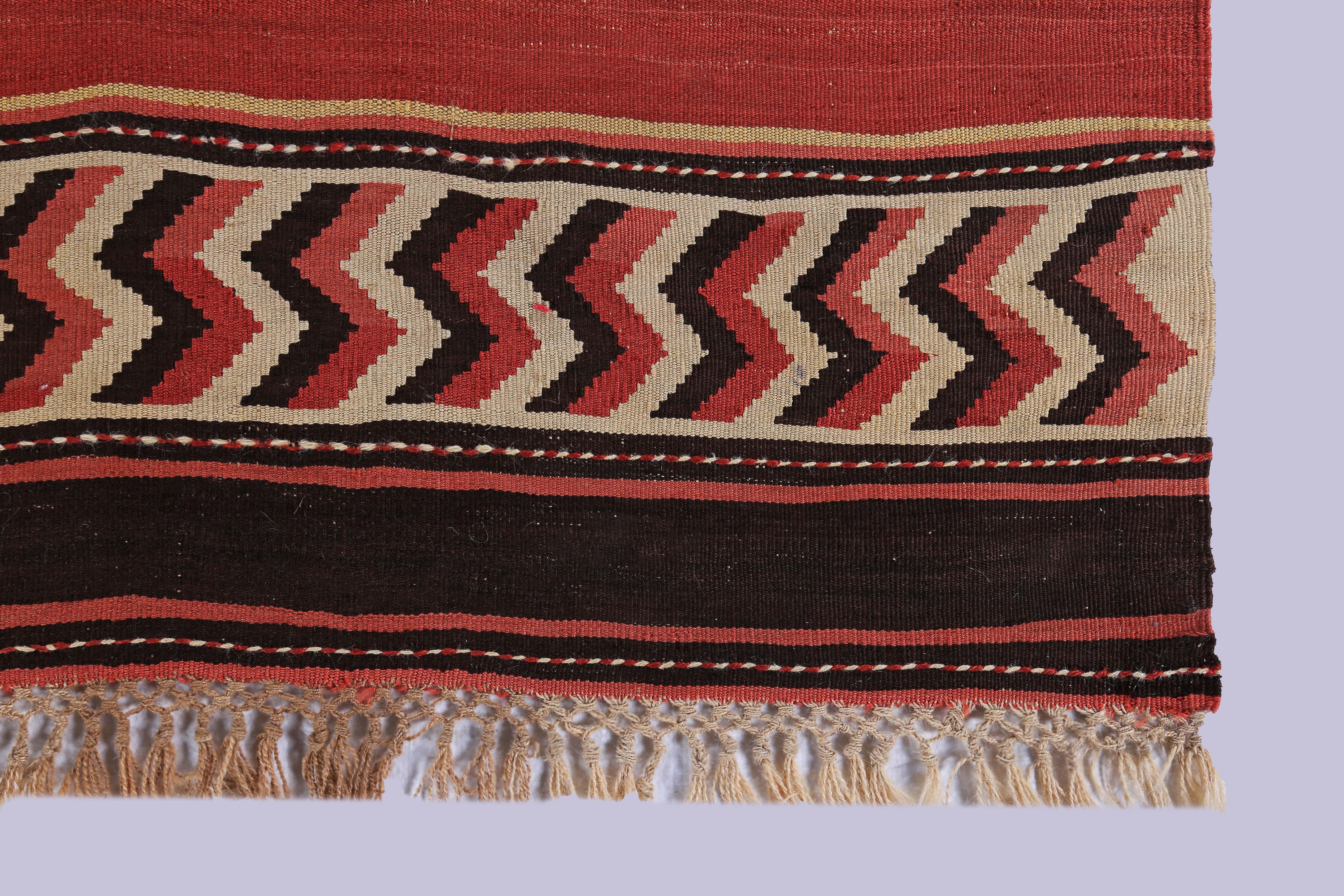 Modern Turkish Kilim Rug with Red and Blue Tribal Design on Beige Field In New Condition For Sale In Dallas, TX