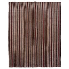 Modern Turkish Kilim Rug with Red, Brown and Beige Stripes