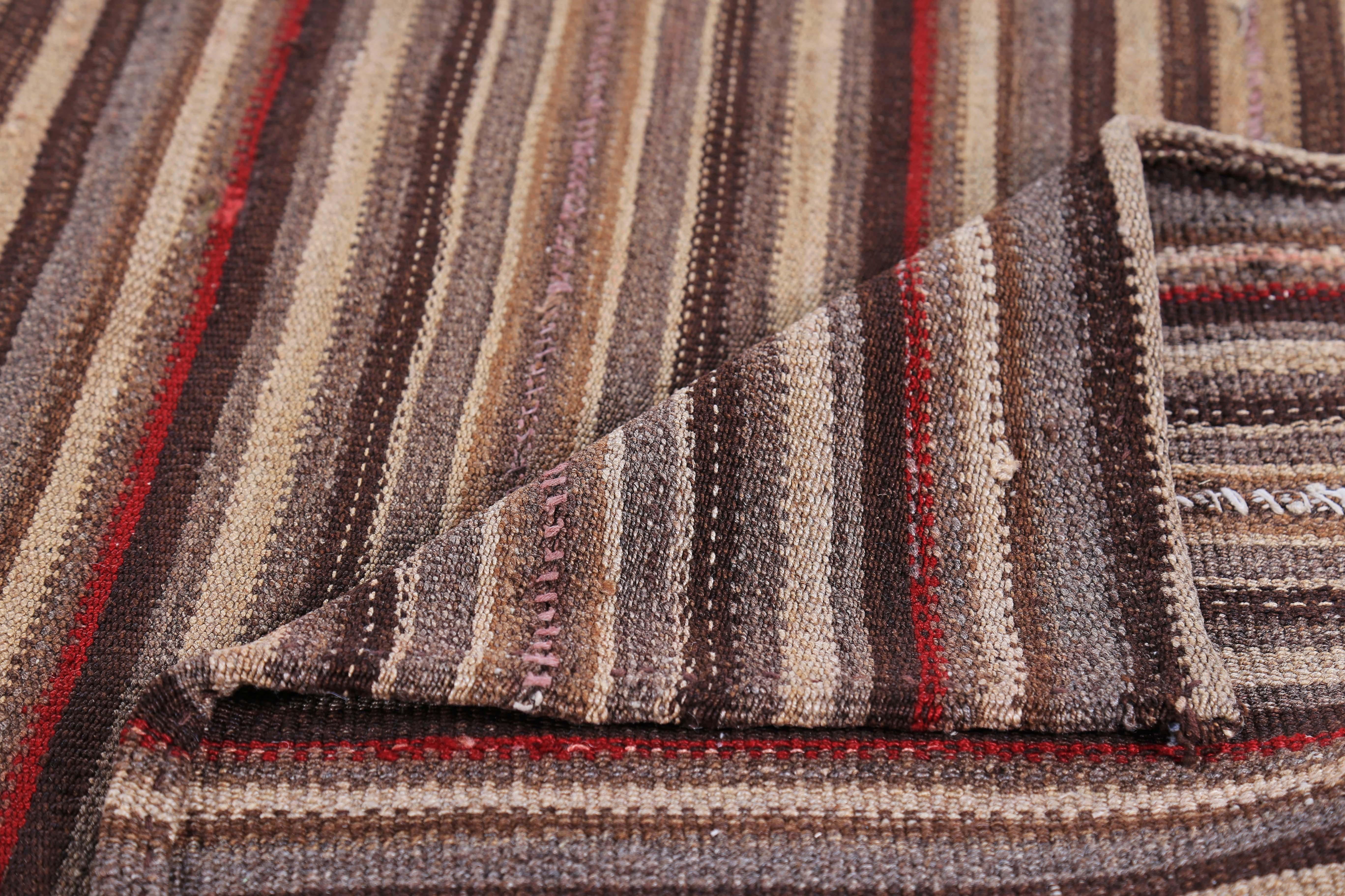 Modern Turkish Kilim Rug with Red, Brown and Beige Stripes In New Condition For Sale In Dallas, TX