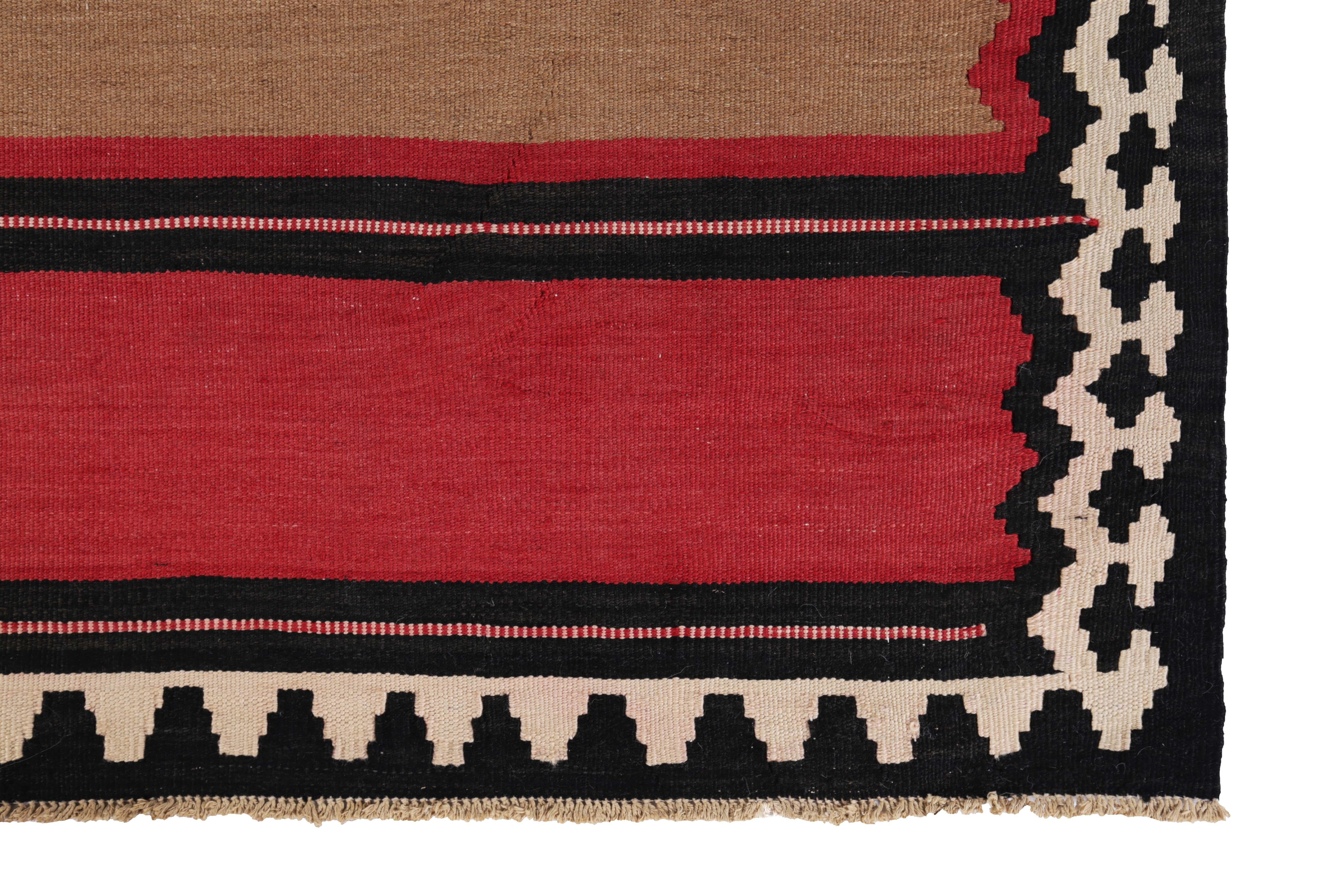 Modern Turkish Kilim Rug with Red and Brown and Block Stripes in a Black Field In New Condition For Sale In Dallas, TX