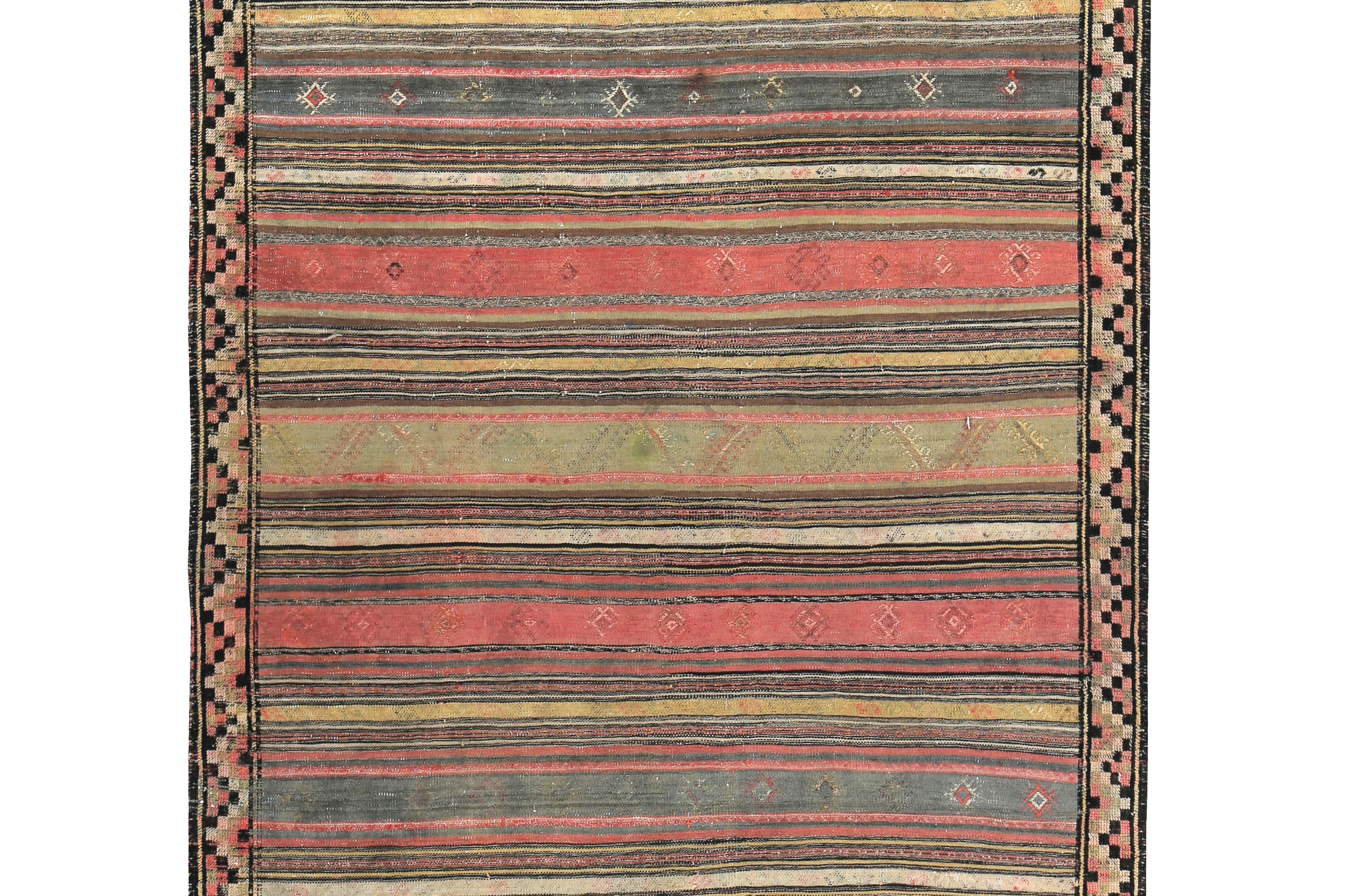 Modern Turkish Kilim Rug with Red, Green and Yellow Stripes In New Condition For Sale In Dallas, TX