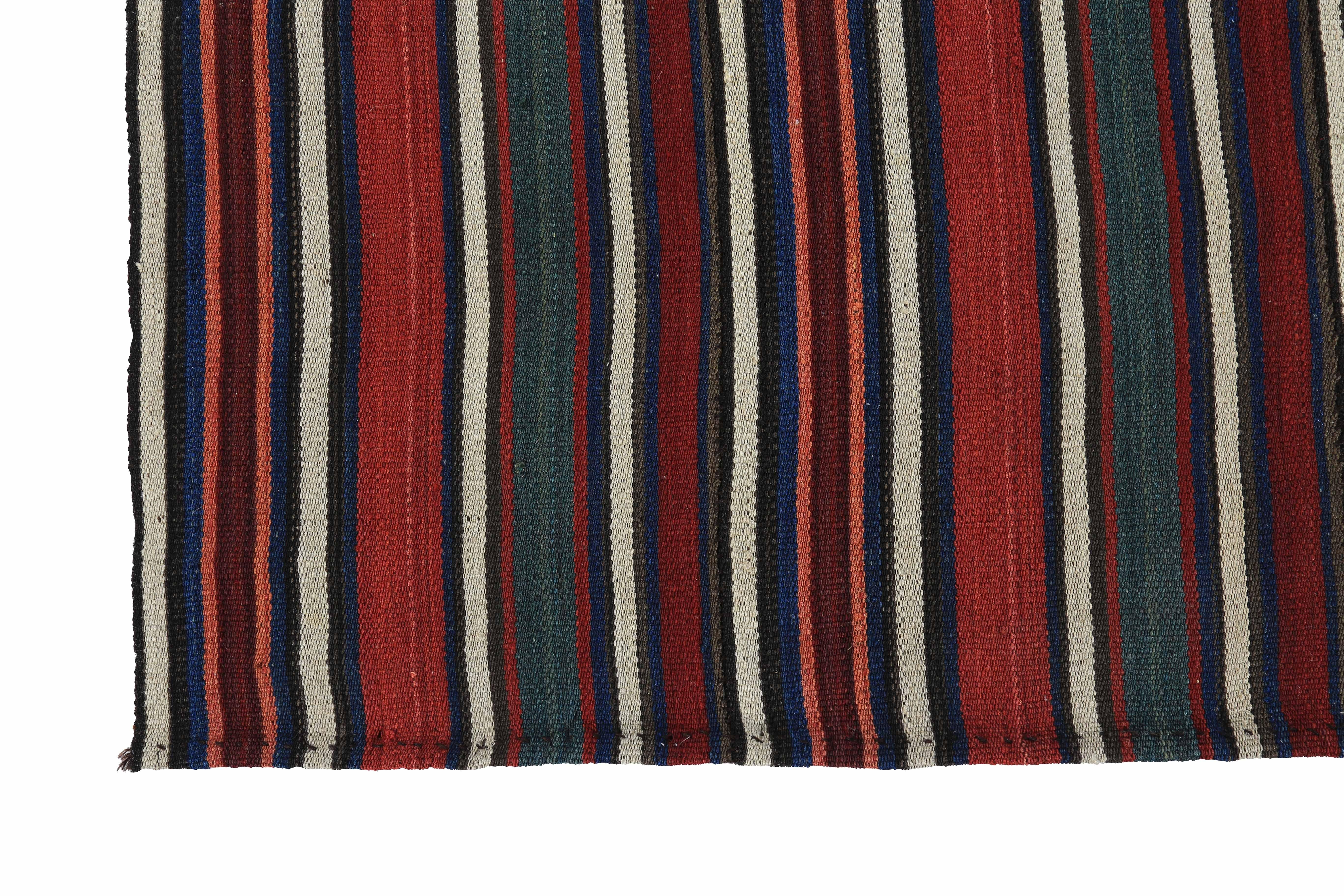 Hand-Woven Modern Turkish Kilim Rug with Red and Ivory Stripes For Sale