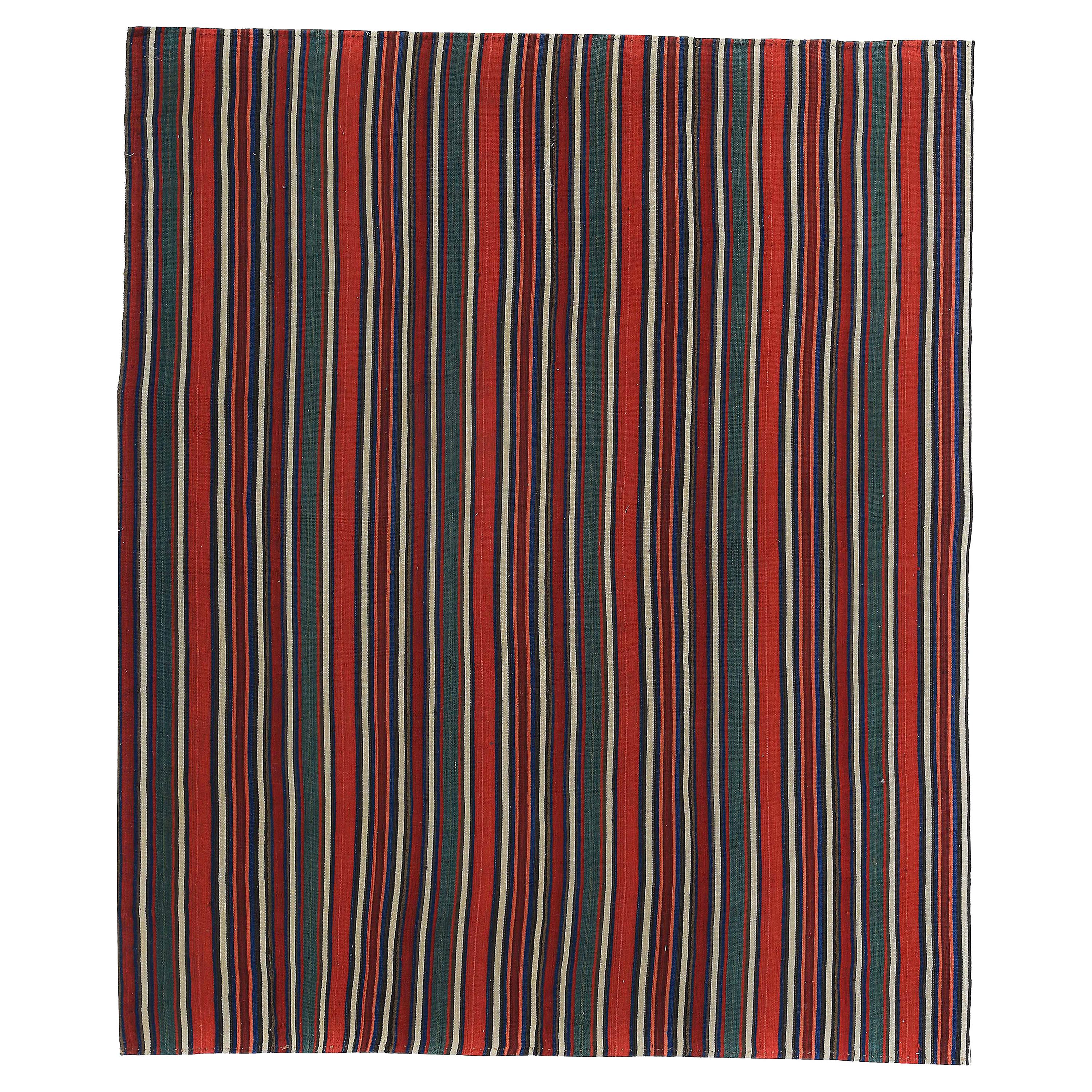 Modern Turkish Kilim Rug with Red and Ivory Stripes
