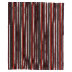 Moderner türkischer Kelim-Teppich mit roten und elfenbeinfarbenen Streifen