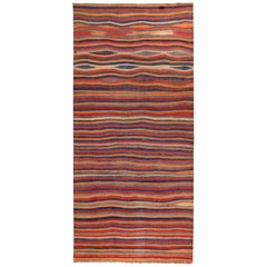 Modern Turkish Kilim Rug with Red, Orange and Blue Stripes