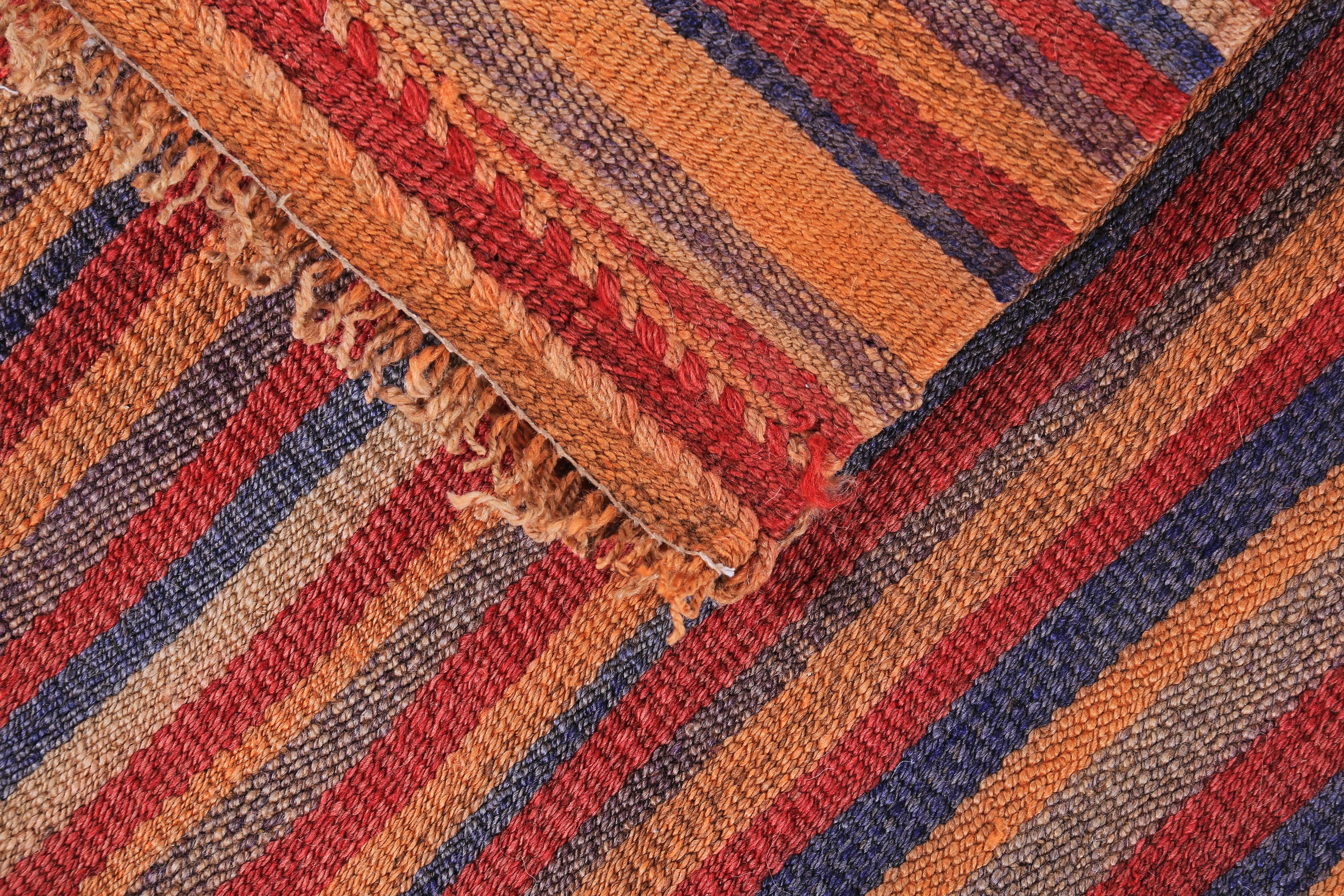 Modern Turkish Kilim Rug with Red, Orange and Blue Stripes In New Condition For Sale In Dallas, TX