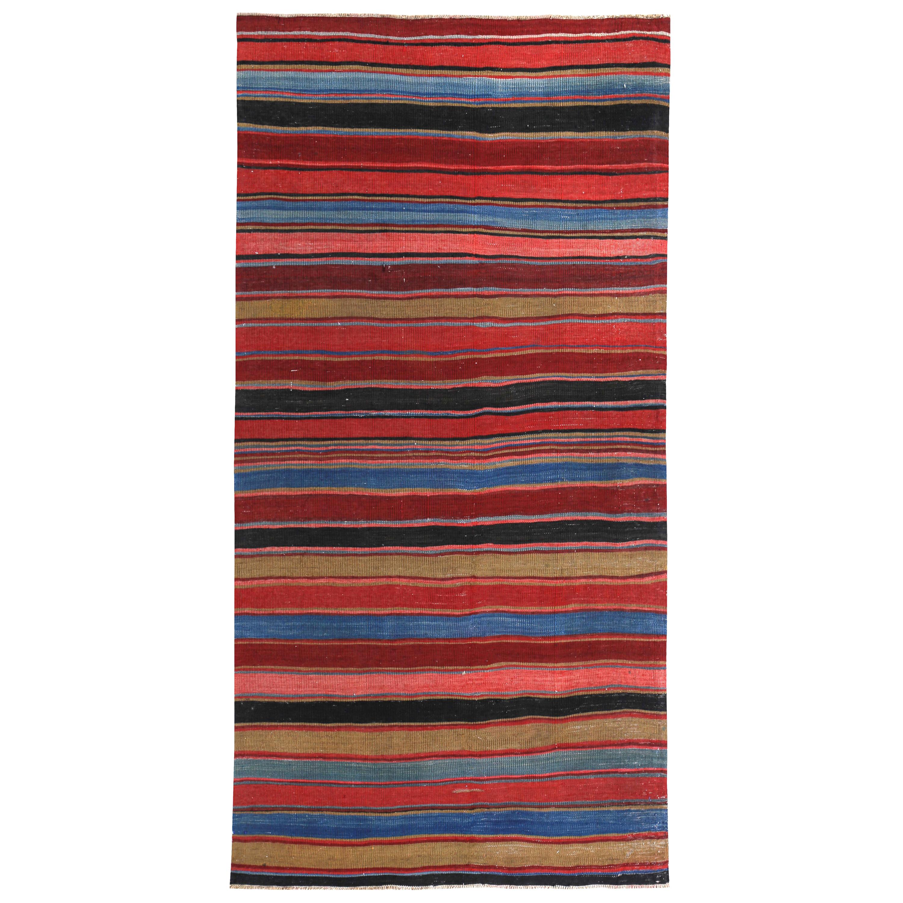 Modern Turkish Kilim Rug with Red, Pink and Blue Stripes