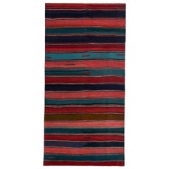 Tapis de Turquie moderne Kilim à rayures rouges, roses et bleues