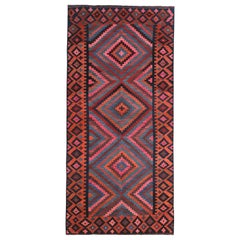 Modern Turkish Kilim Rug with Red, Pink and Blue Tribal Pattern