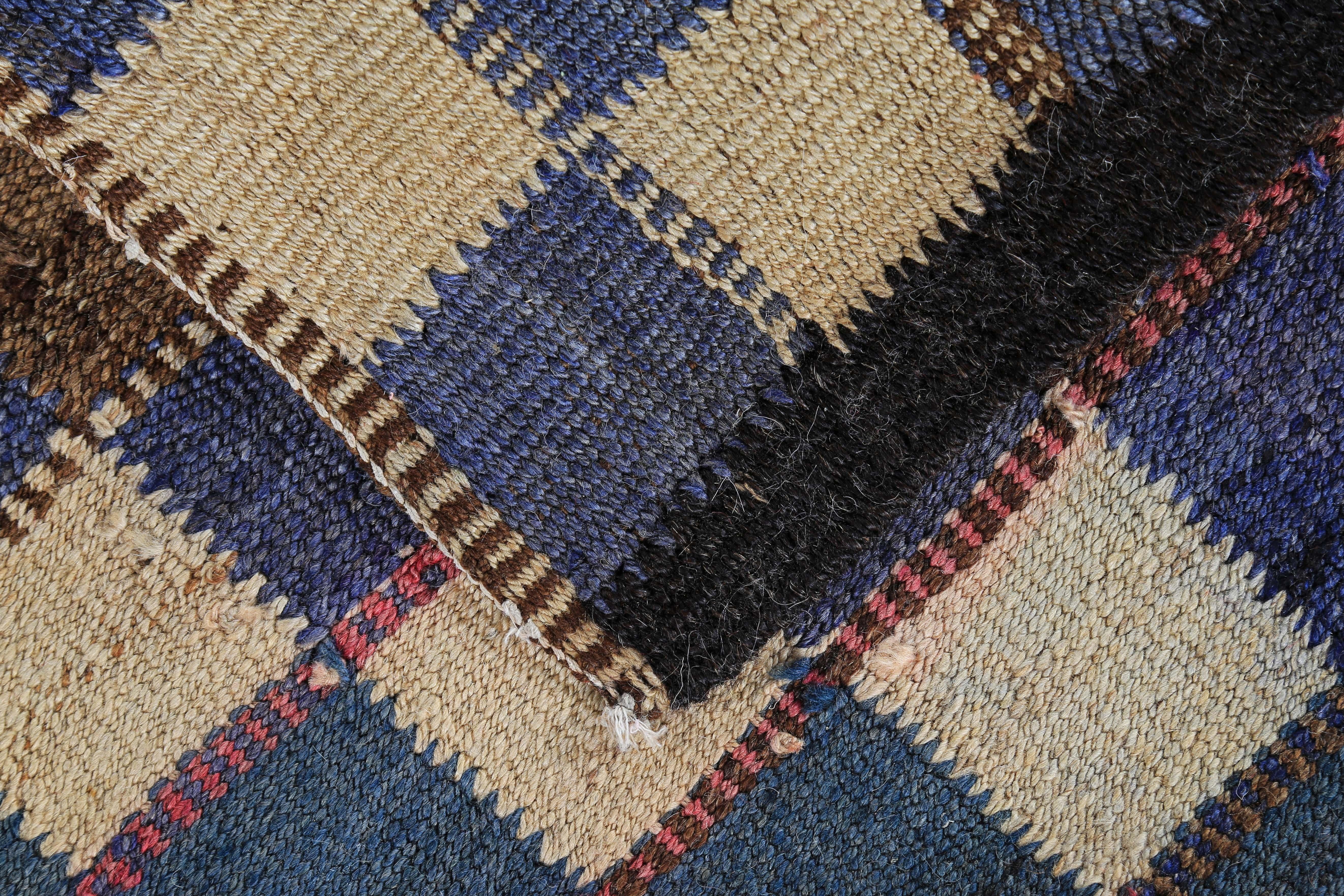 Modern Turkish Kilim Rug with Red, Pink and Blue Checkered Design In New Condition For Sale In Dallas, TX