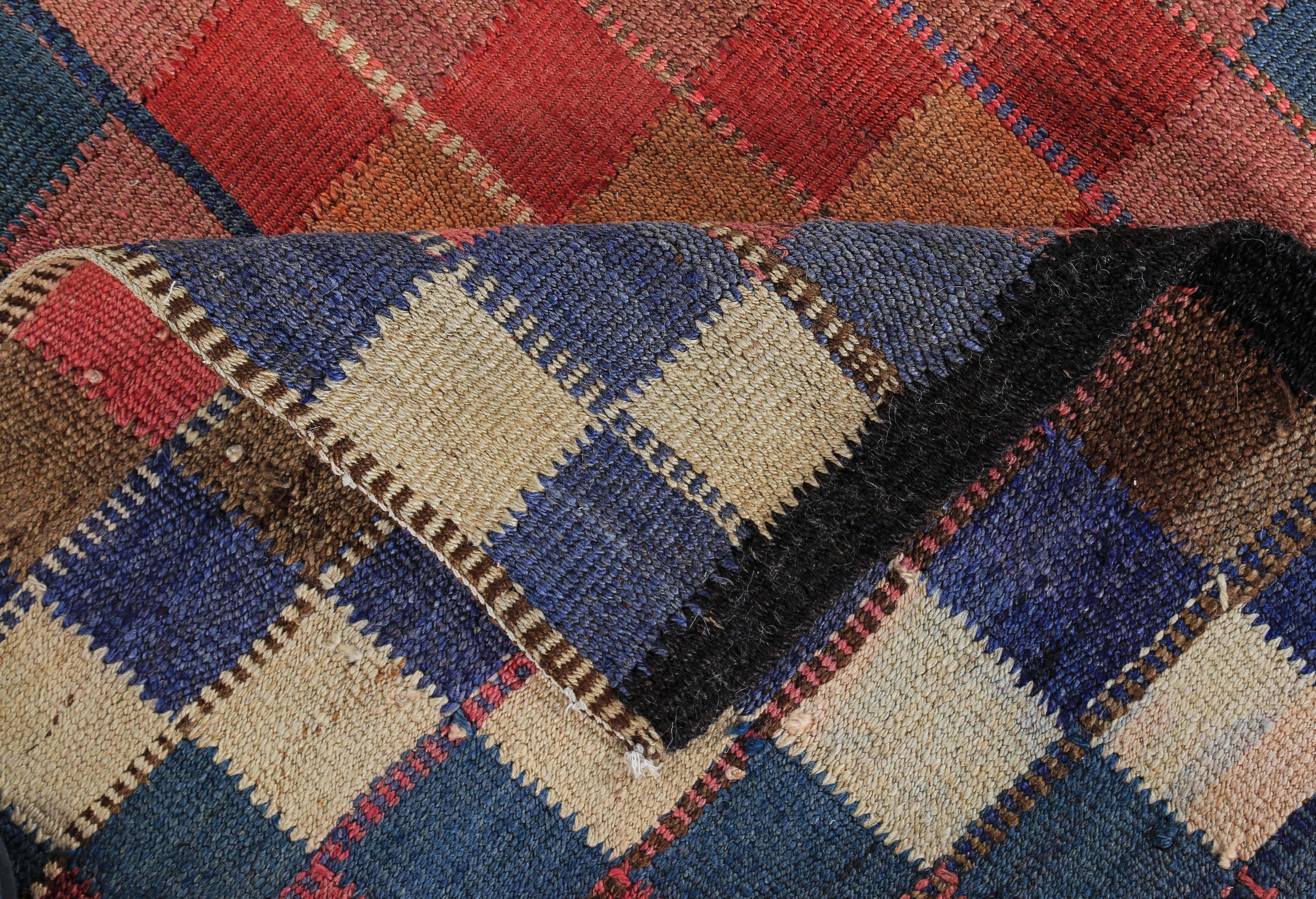 Contemporary Modern Turkish Kilim Rug with Red, Pink and Blue Checkered Design For Sale