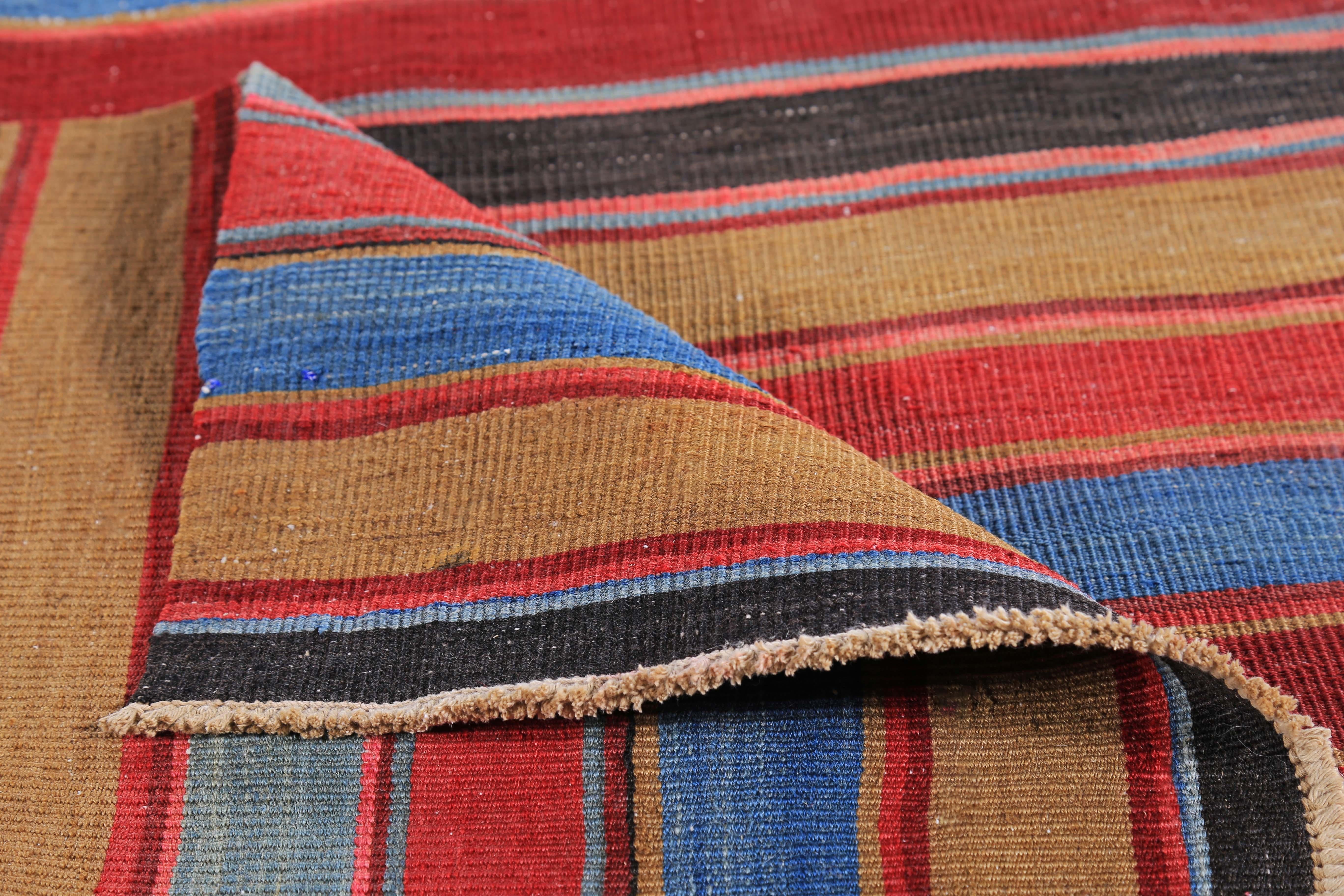 Modern Turkish Kilim Rug with Red, Pink and Blue Stripes In New Condition For Sale In Dallas, TX