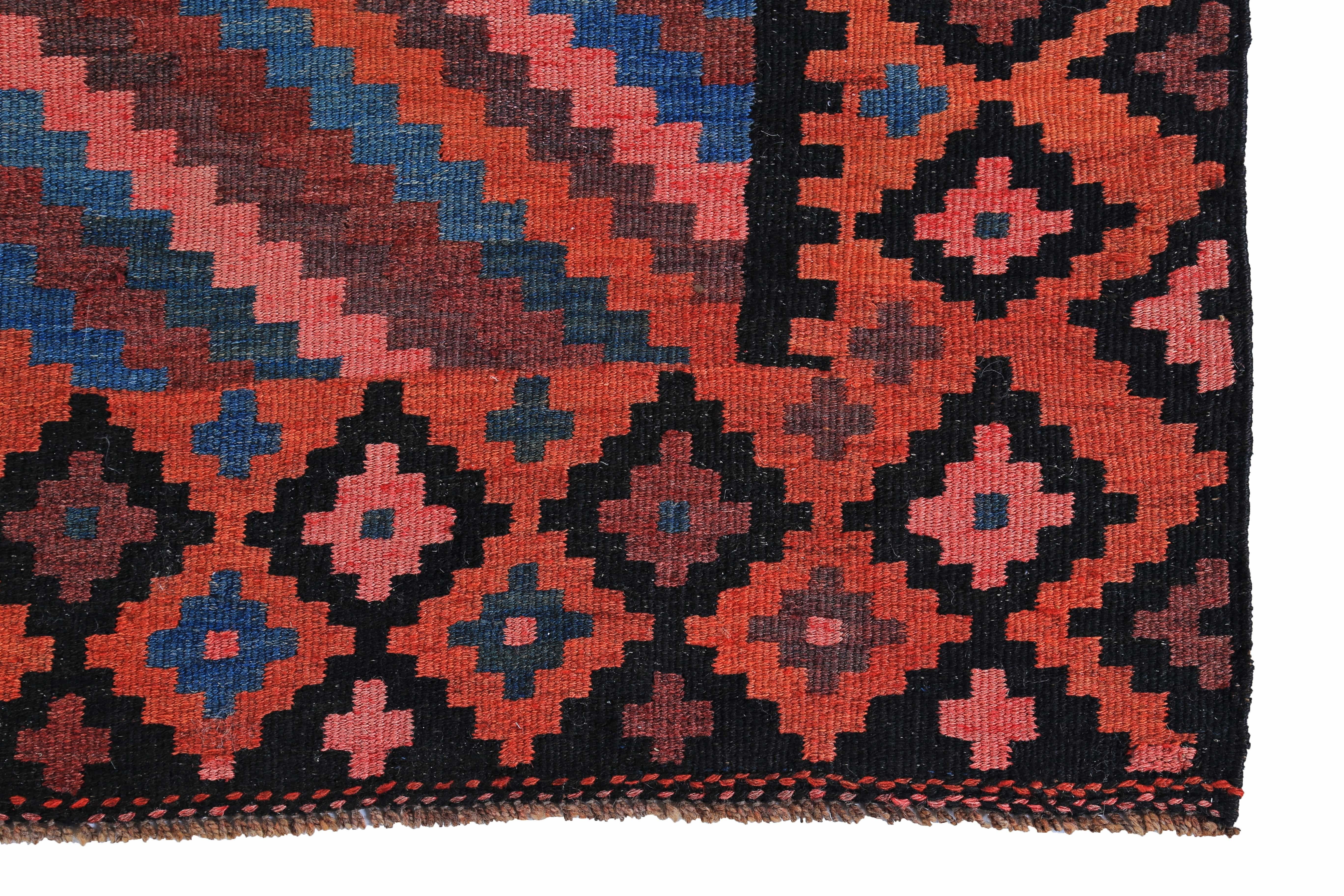 Modern Turkish Kilim Rug with Red, Pink and Blue Tribal Pattern In New Condition For Sale In Dallas, TX