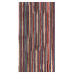Modern Turkish Kilim Rug with Red, Yellow and Blue Pencil Stripes