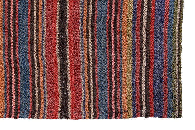 Modern Turkish Kilim Rug with Red, Yellow and Blue Pencil Stripes In New Condition For Sale In Dallas, TX