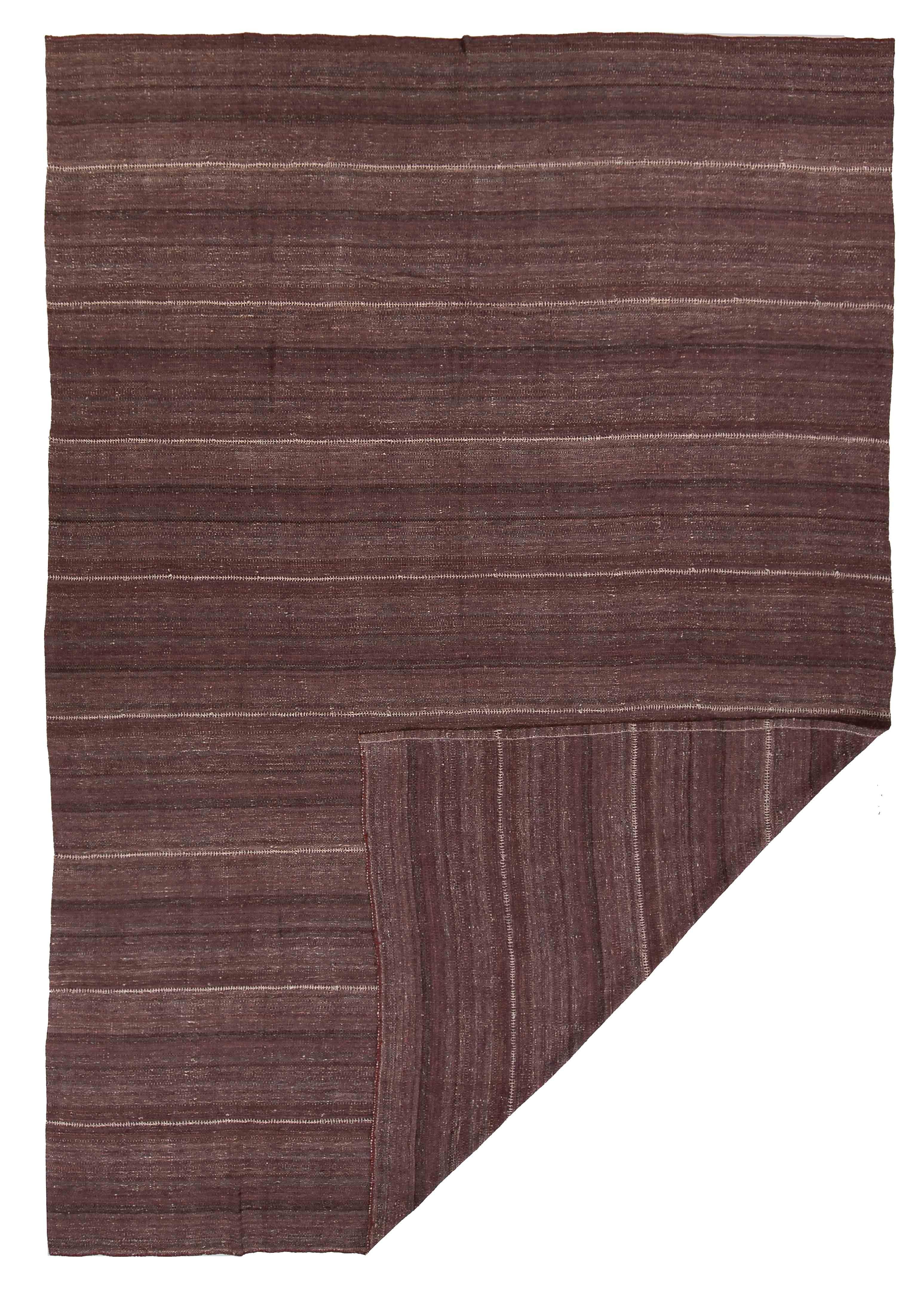 Modern Turkish Kilim Rug with White Stripes on Brown Field For Sale 2