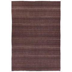 Modern Turkish Kilim Rug with White Stripes on Brown Field