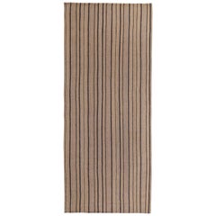 Modern Turkish Kilim Runner Rug with Black Pencil Stripe on a Beige Field