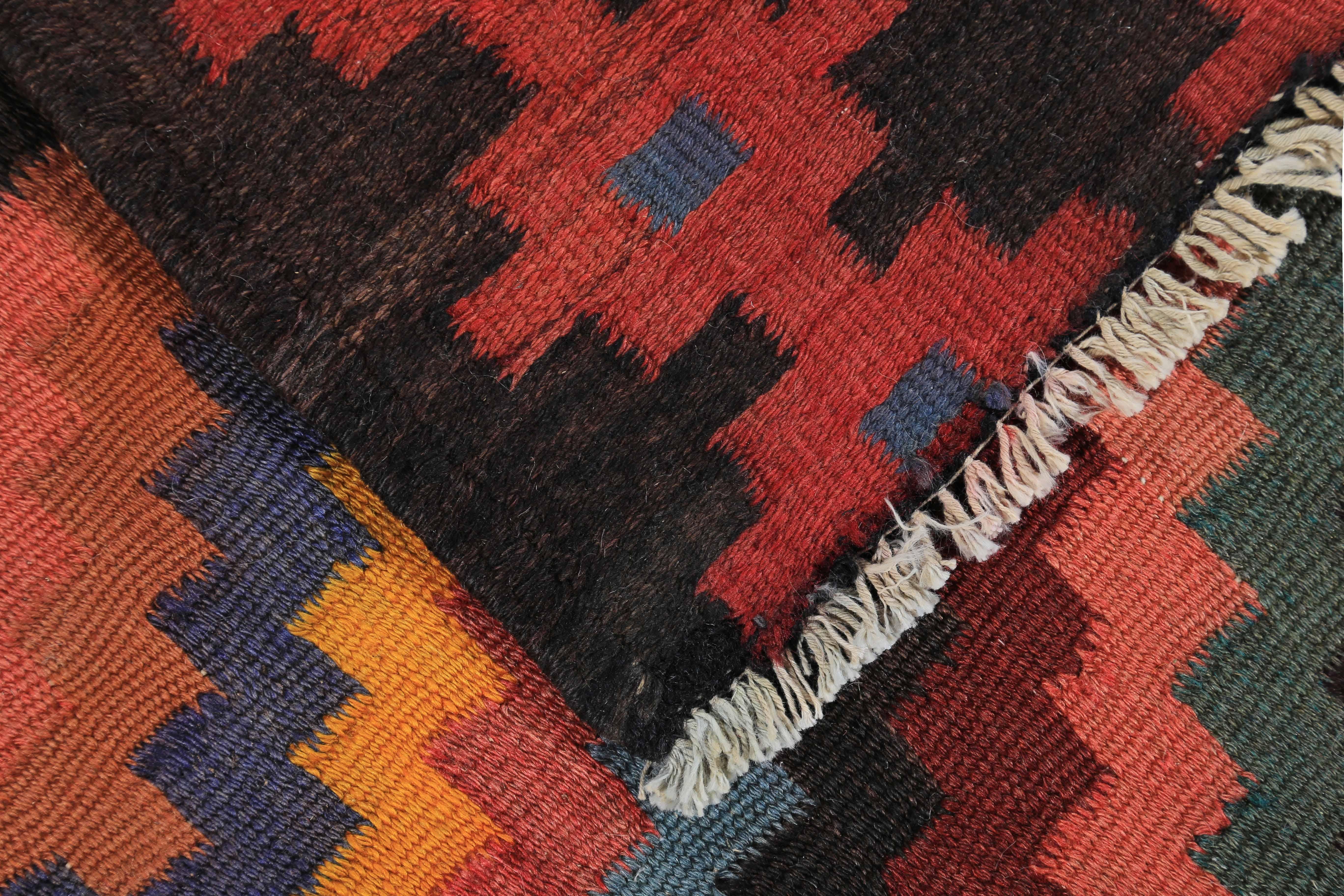 Modern Turkish Kilim Runner Rug with Colored Diamond Details For Sale 1