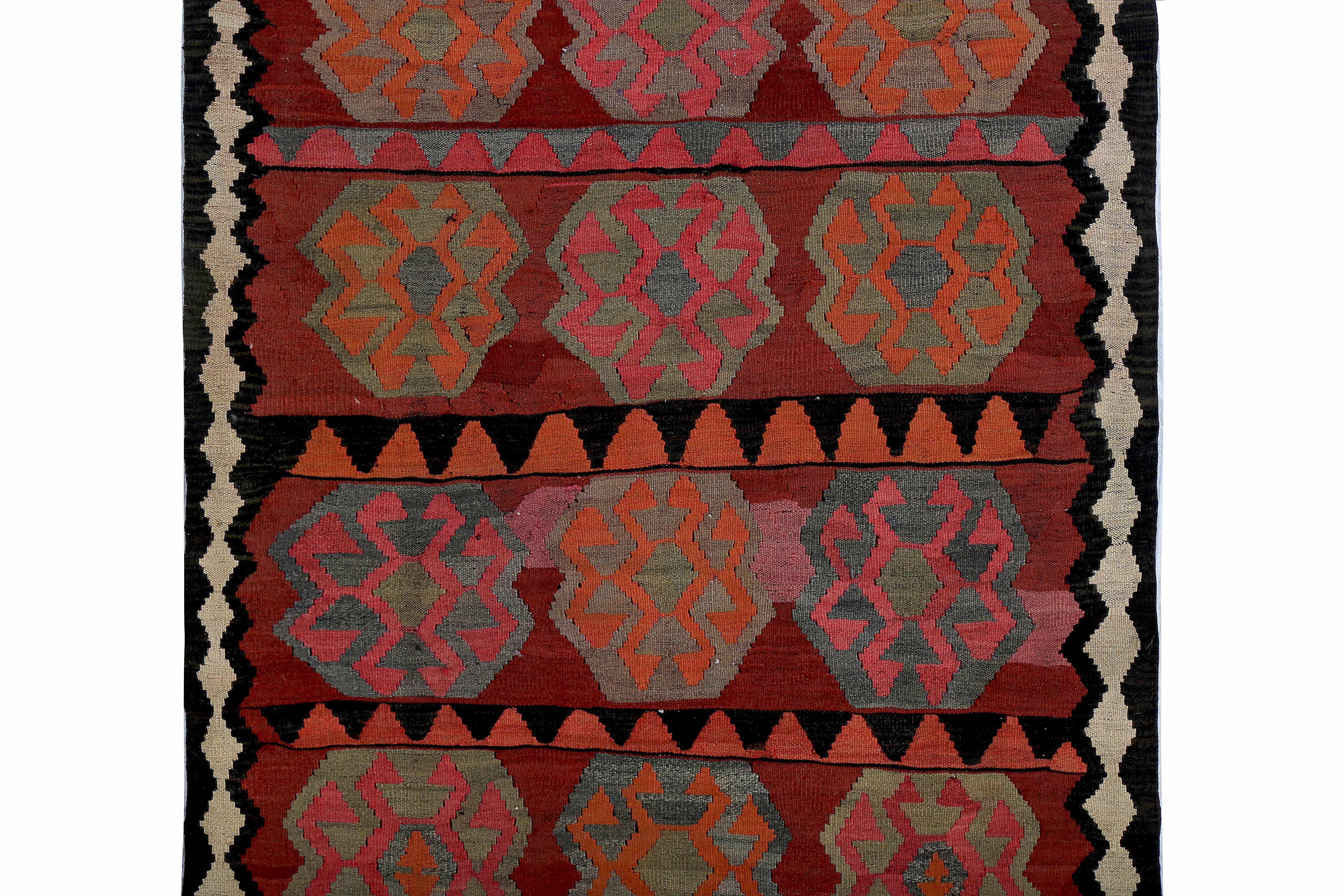 Modern Turkish Kilim Runner Rug with Orange and Pink Tribal Medallions In New Condition For Sale In Dallas, TX