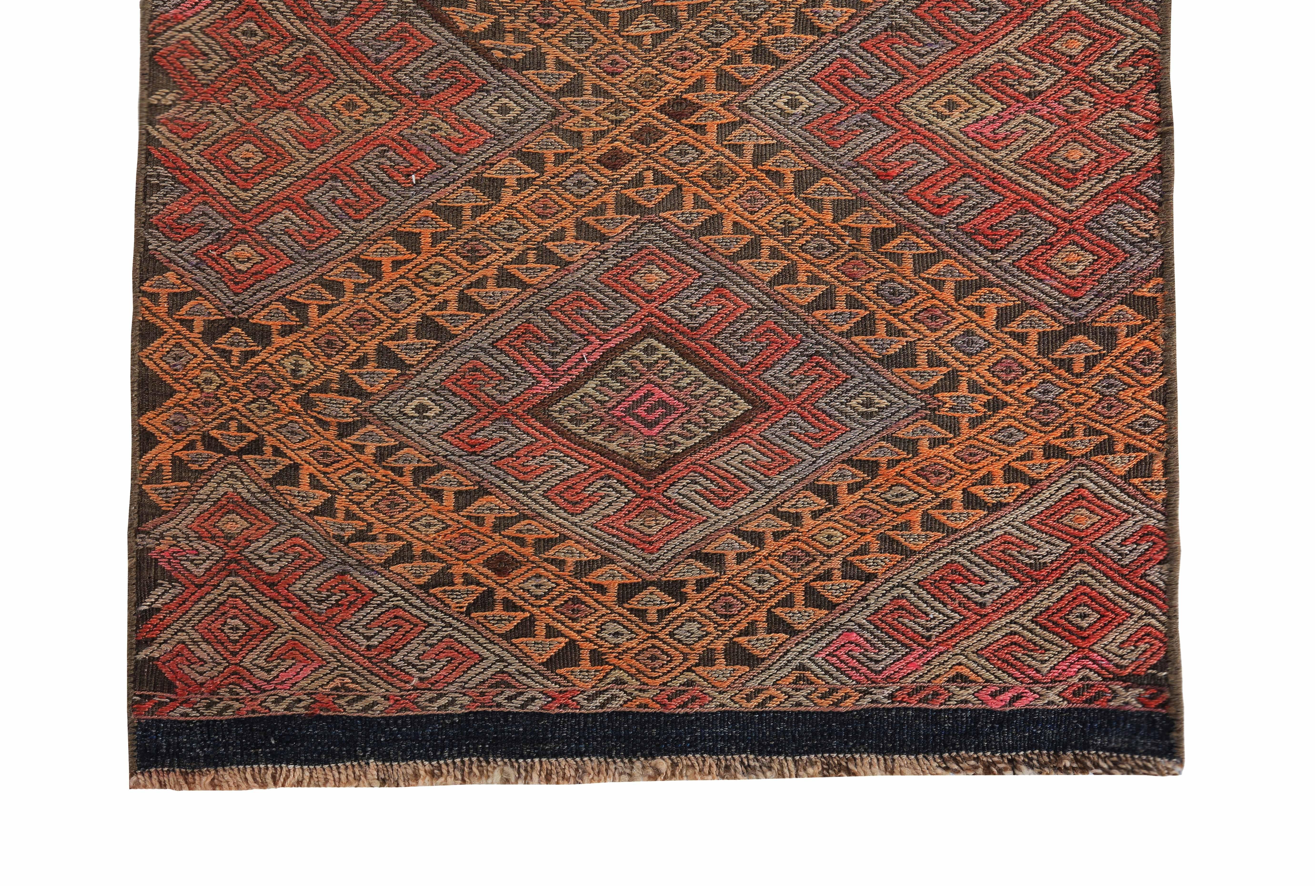 Modern Turkish Kilim Runner Rug with Orange and Red Tribal Patterns In New Condition For Sale In Dallas, TX