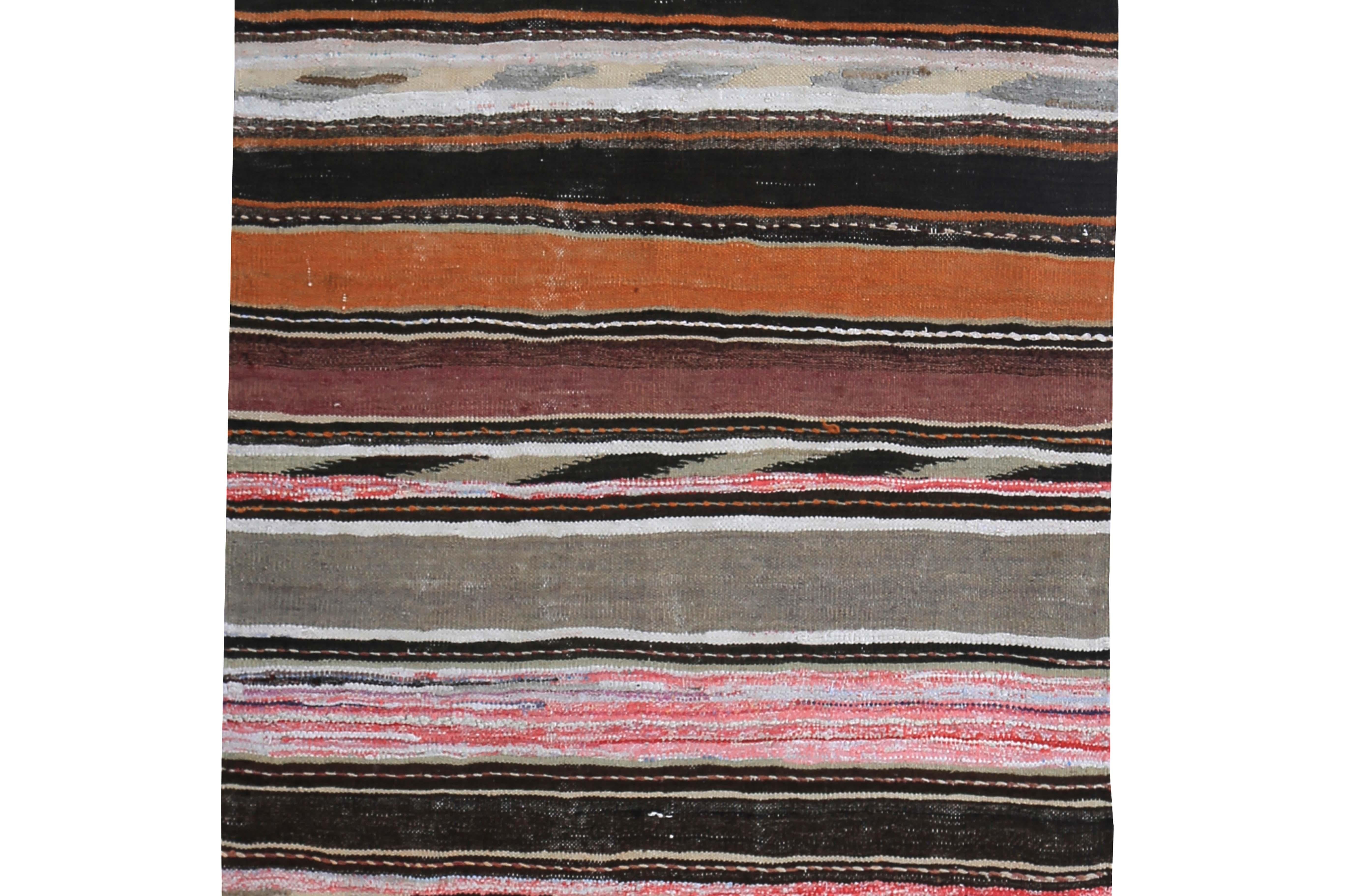 Modern Turkish Kilim Runner Rug with Pink, Orange and Black Stripes In New Condition For Sale In Dallas, TX